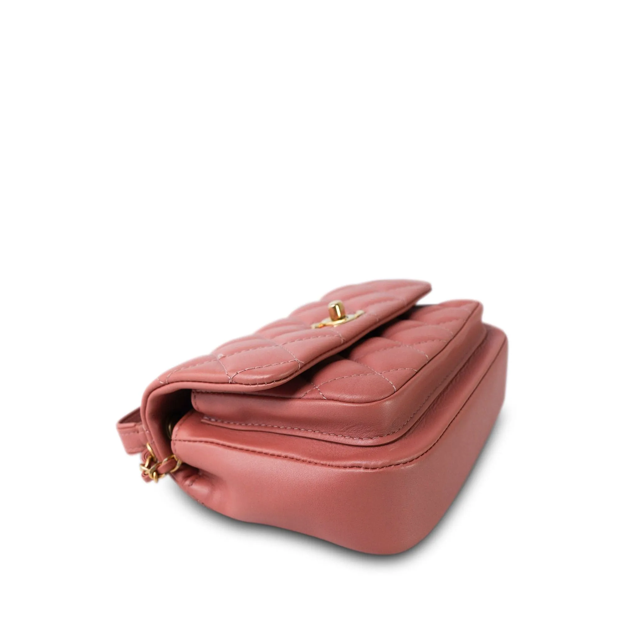 20C Pink Lambskin Quilted Top Handle Flap Aged Gold Hardware