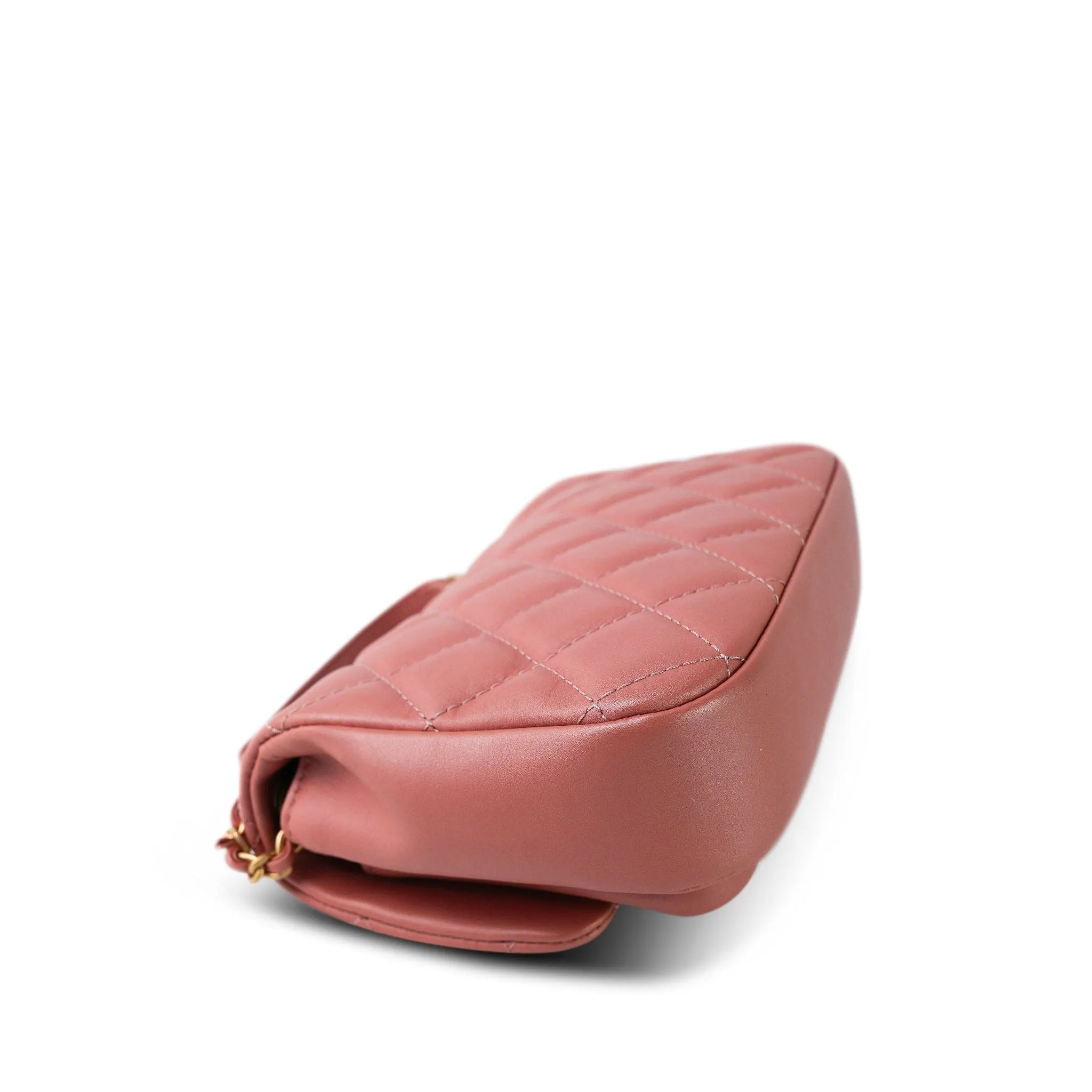 20C Pink Lambskin Quilted Top Handle Flap Aged Gold Hardware