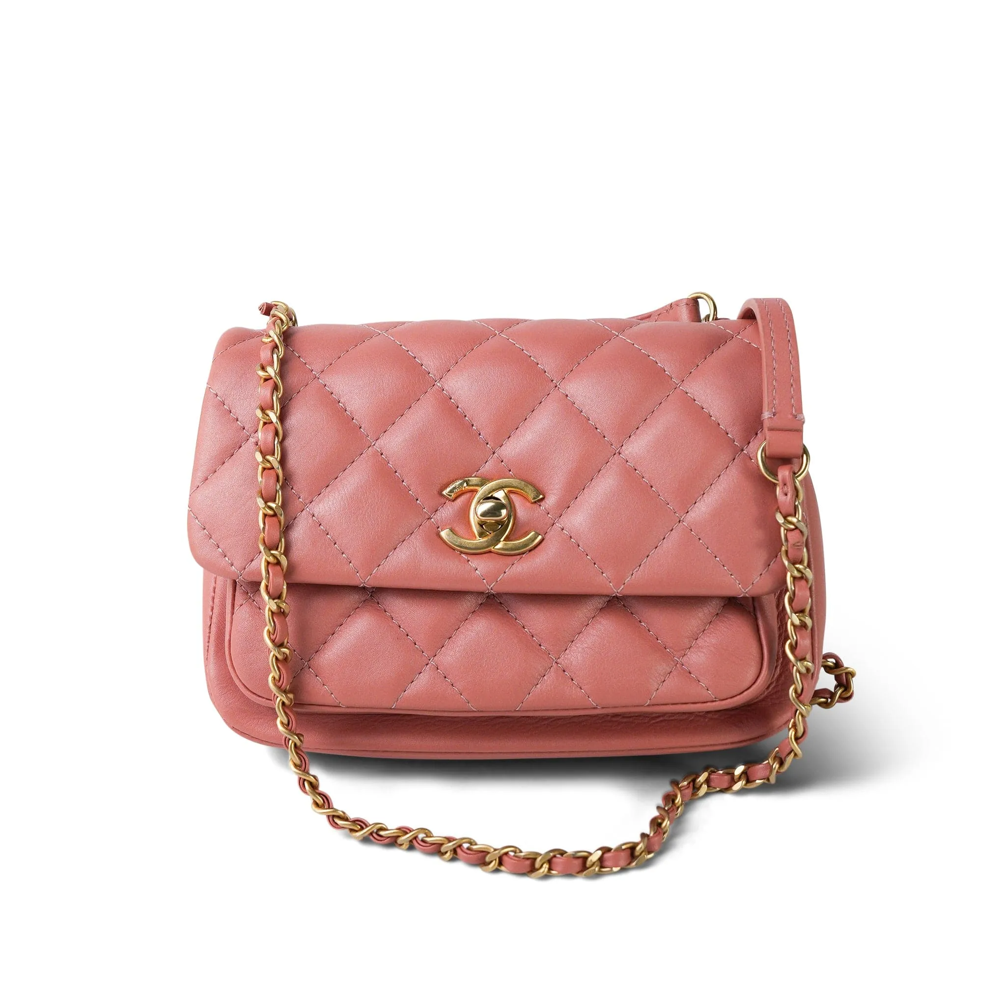 20C Pink Lambskin Quilted Top Handle Flap Aged Gold Hardware