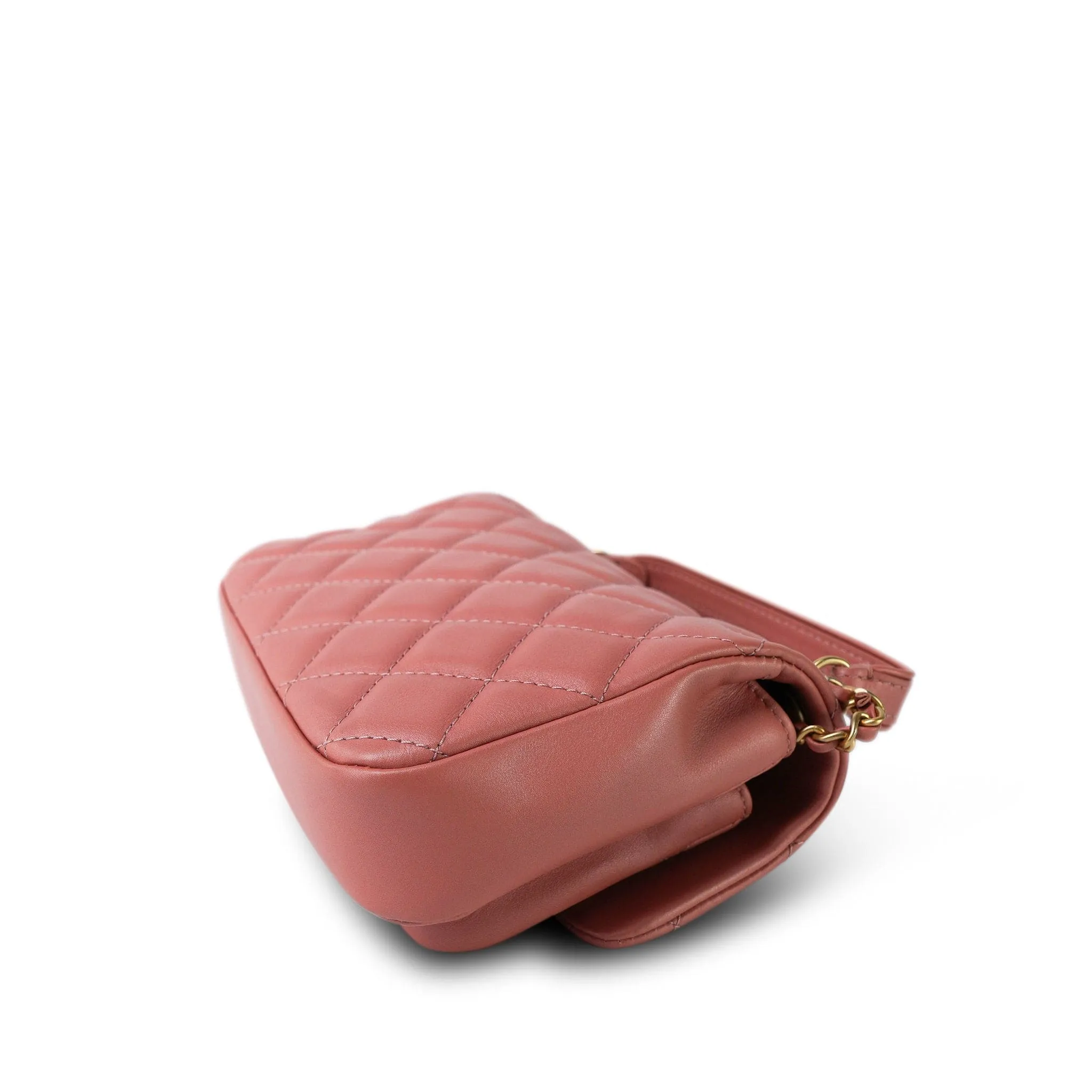 20C Pink Lambskin Quilted Top Handle Flap Aged Gold Hardware