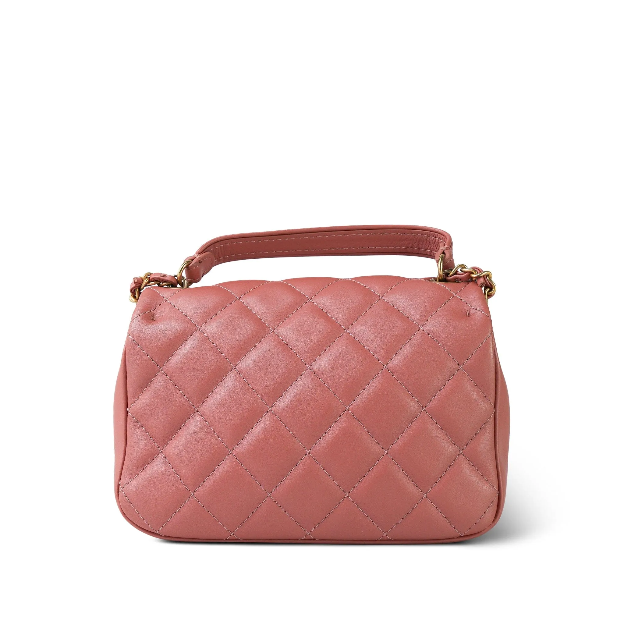 20C Pink Lambskin Quilted Top Handle Flap Aged Gold Hardware