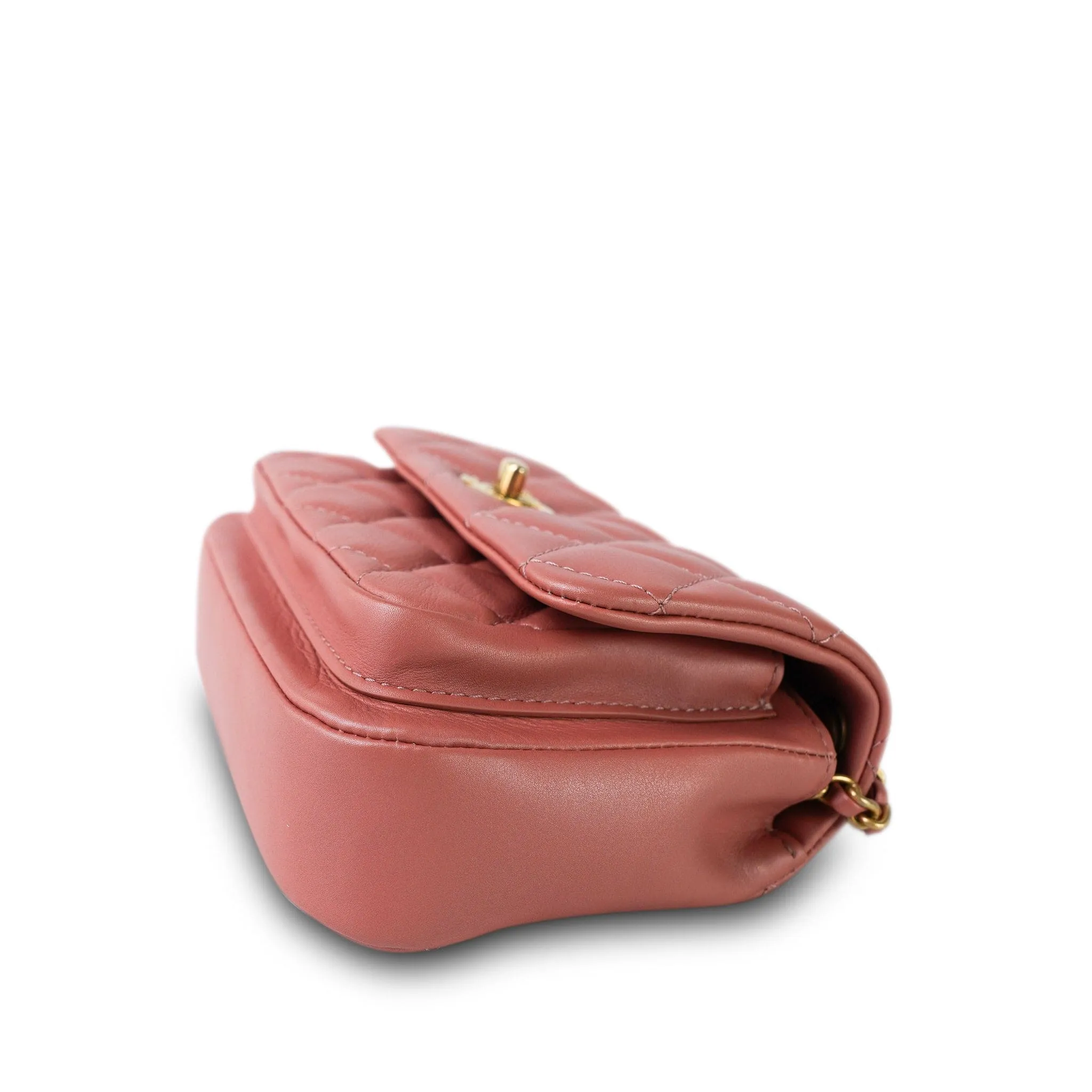 20C Pink Lambskin Quilted Top Handle Flap Aged Gold Hardware