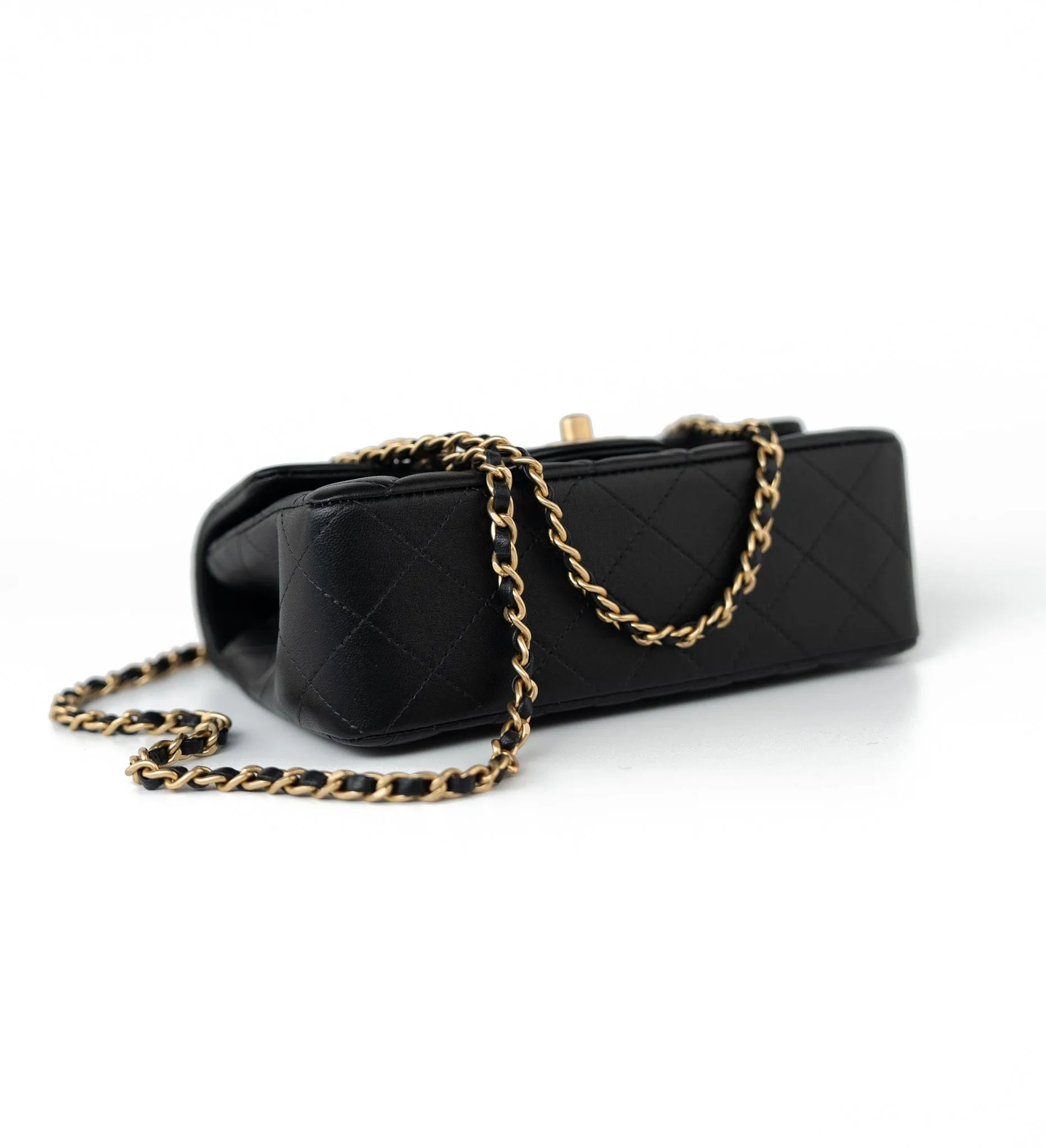 21A Black Lambskin Quilted Mini Top Handle Antique Gold Hardware