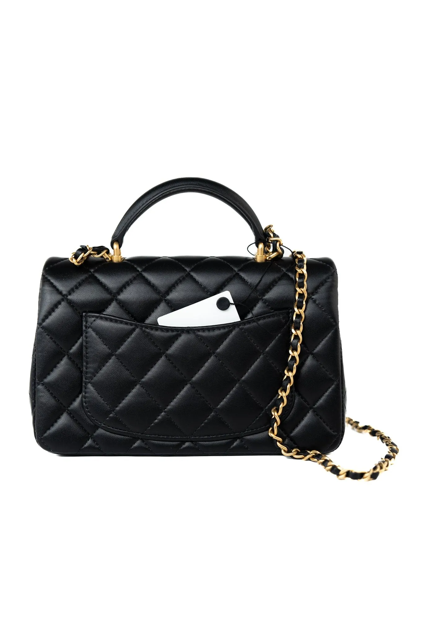 21A Black Lambskin Quilted Mini Top Handle Antique Gold Hardware