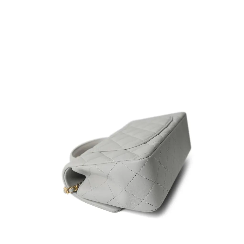 21A Grey Lambskin Quilted Mini Top Handle Aged Gold Hardware