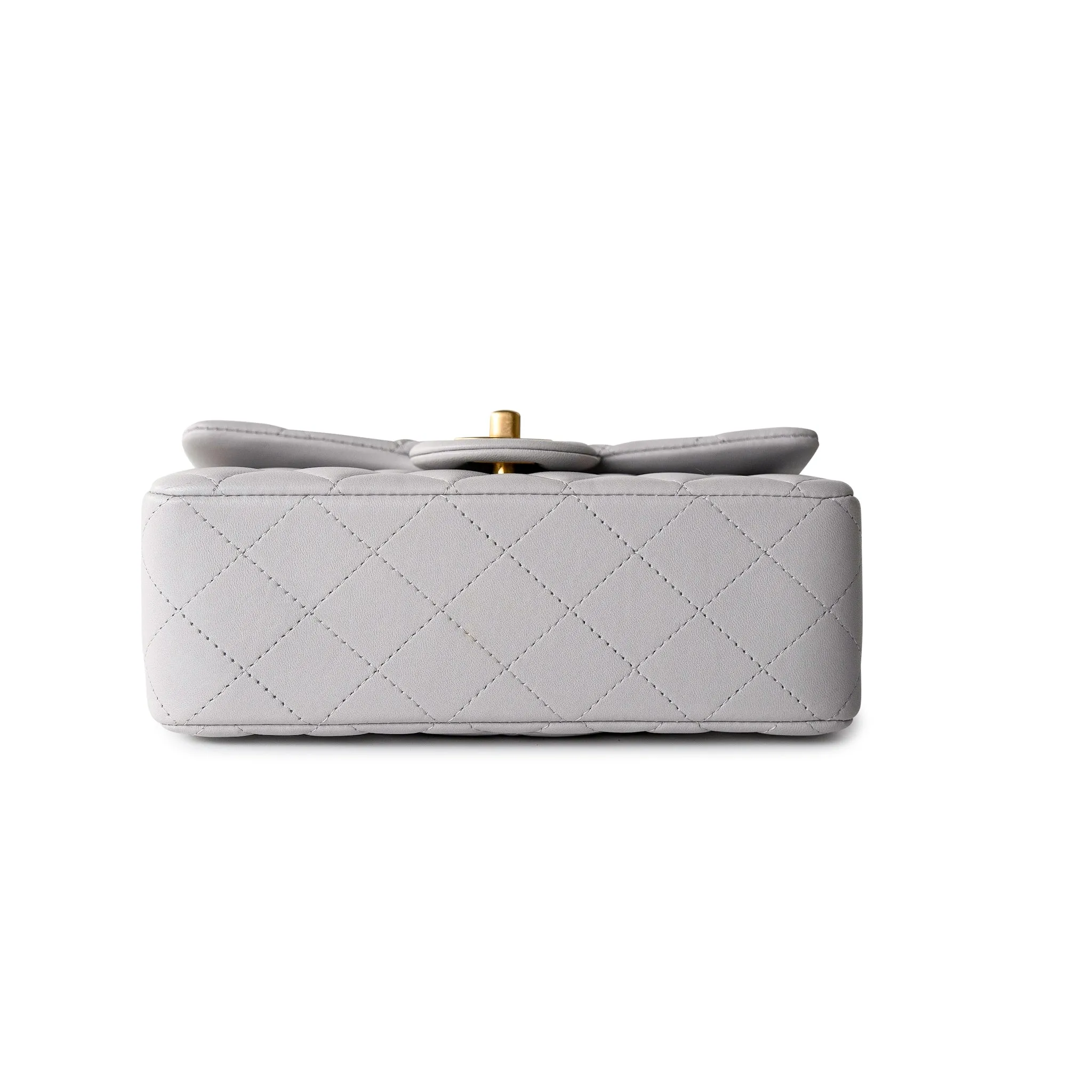 21A Grey Lambskin Quilted Mini Top Handle Antique Gold Hardware