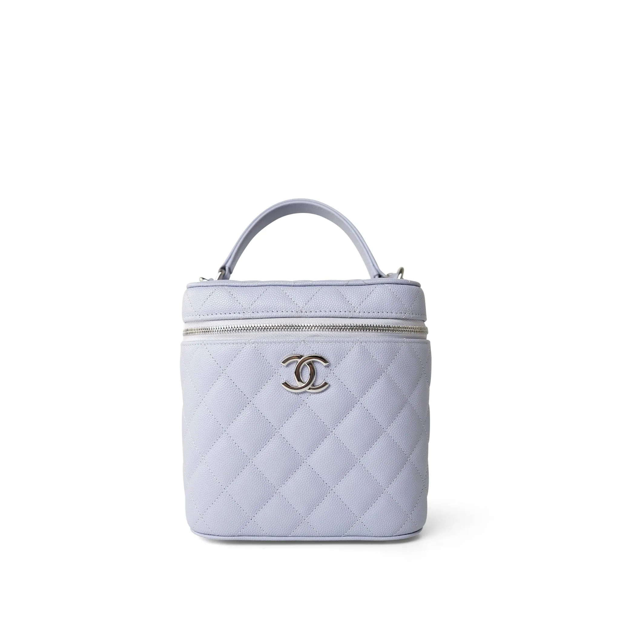 21K Lavender Caviar Quilted Top Handle Vanity Case Silver Hardware