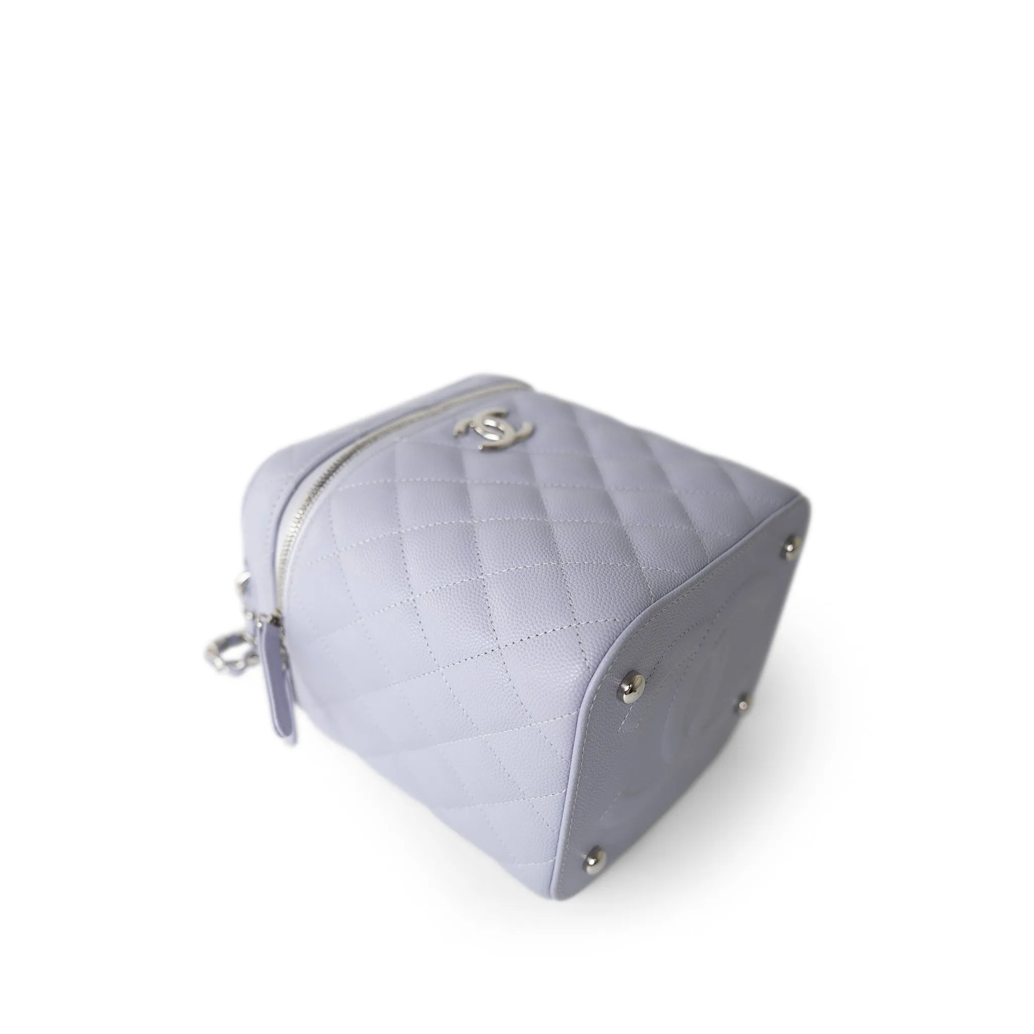 21K Lavender Caviar Quilted Top Handle Vanity Case Silver Hardware