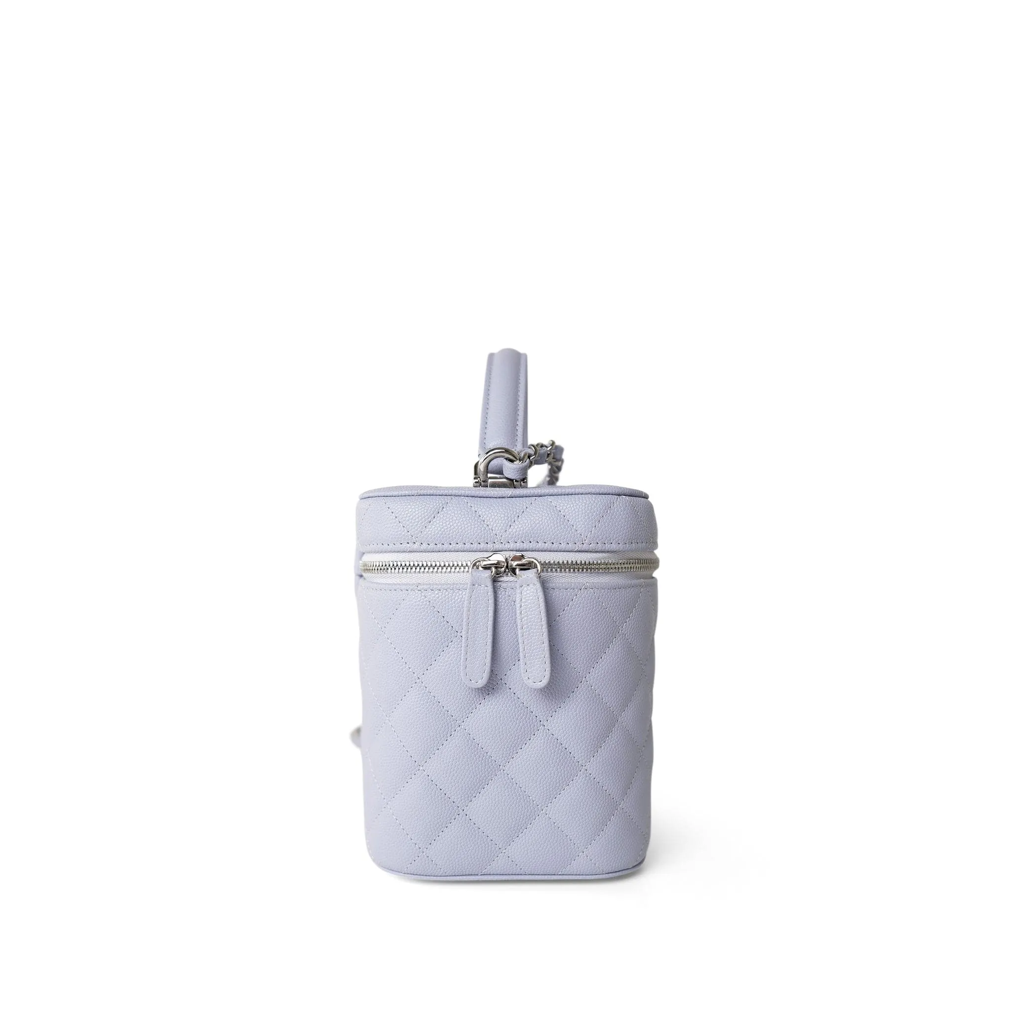 21K Lavender Caviar Quilted Top Handle Vanity Case Silver Hardware