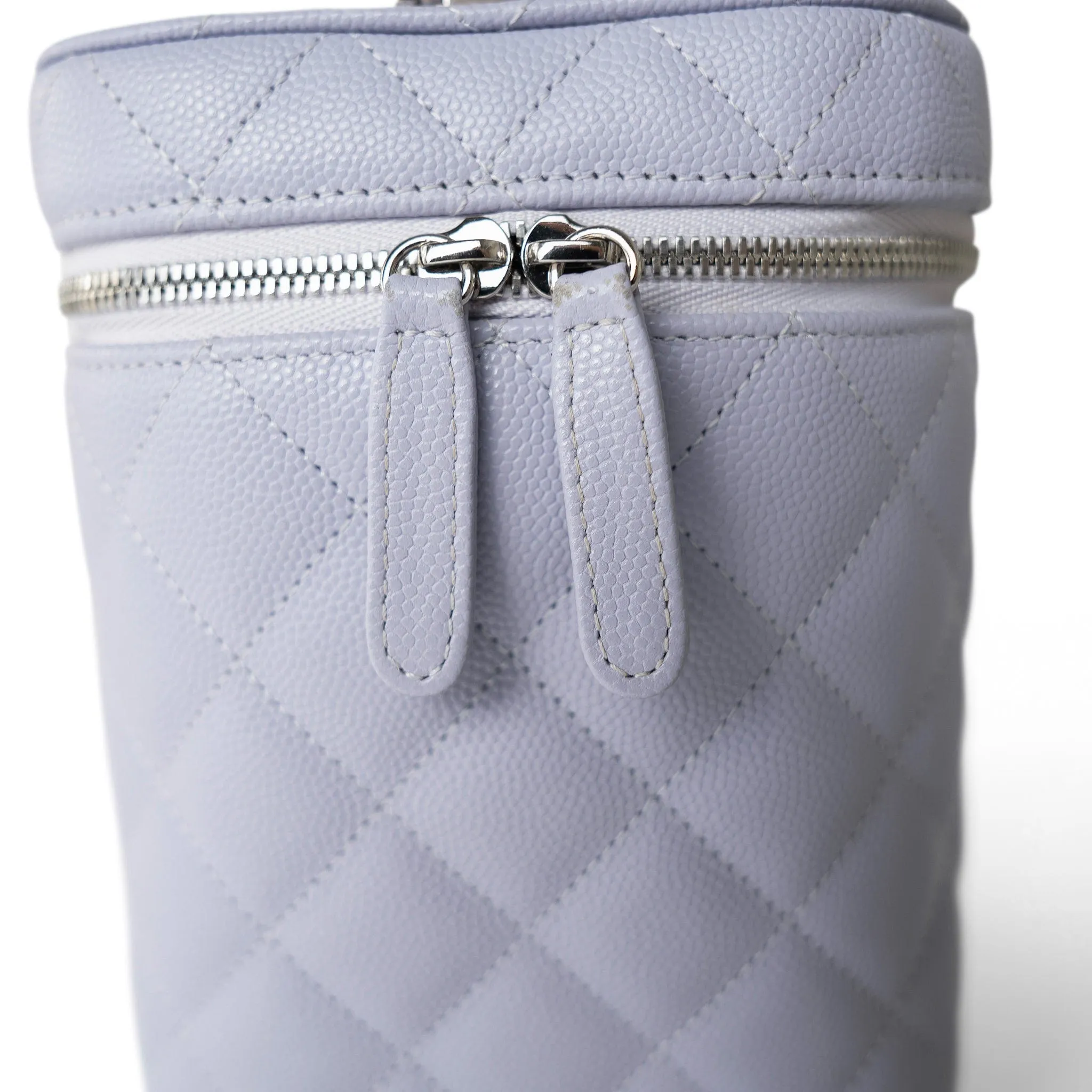 21K Lavender Caviar Quilted Top Handle Vanity Case Silver Hardware