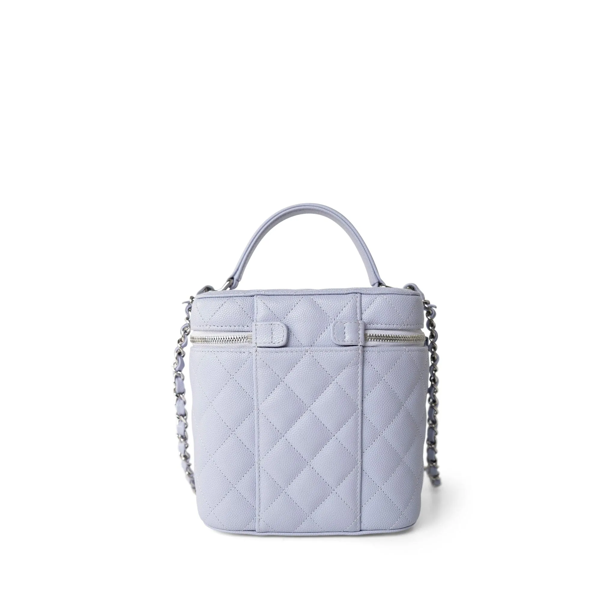 21K Lavender Caviar Quilted Top Handle Vanity Case Silver Hardware
