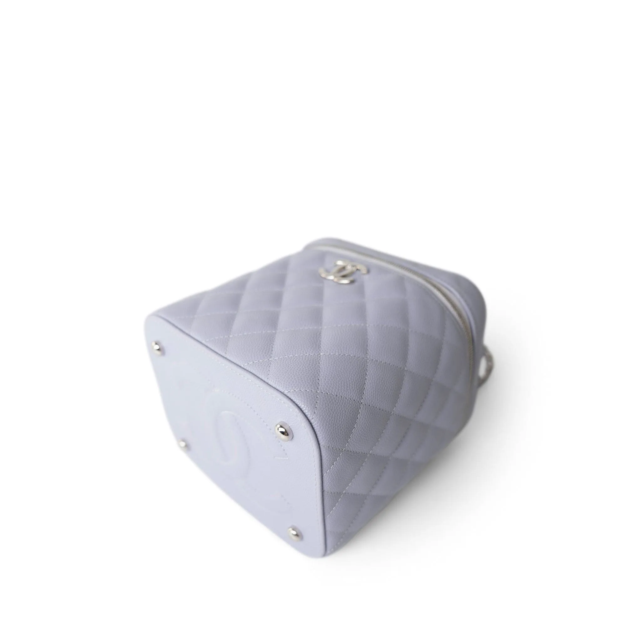 21K Lavender Caviar Quilted Top Handle Vanity Case Silver Hardware