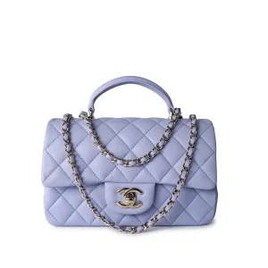 21k Lavender/ Light Purple Lambskin Quilted Mini Top Handle Light Gold Hardware