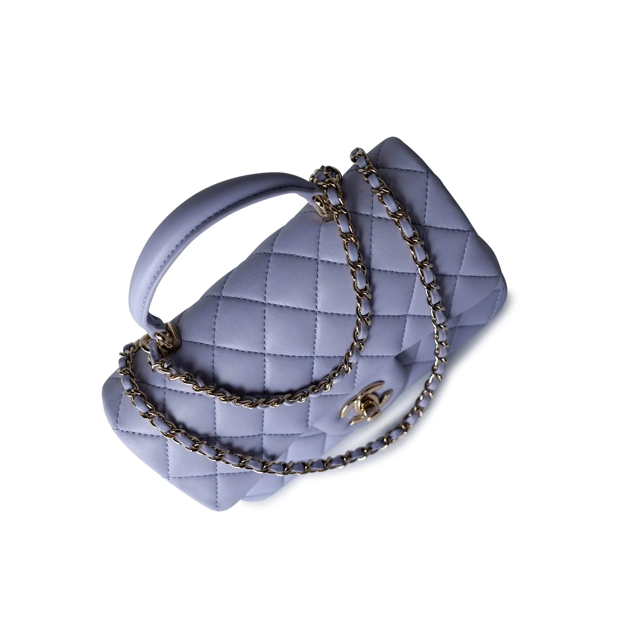 21k Lavender/ Light Purple Lambskin Quilted Mini Top Handle Light Gold Hardware