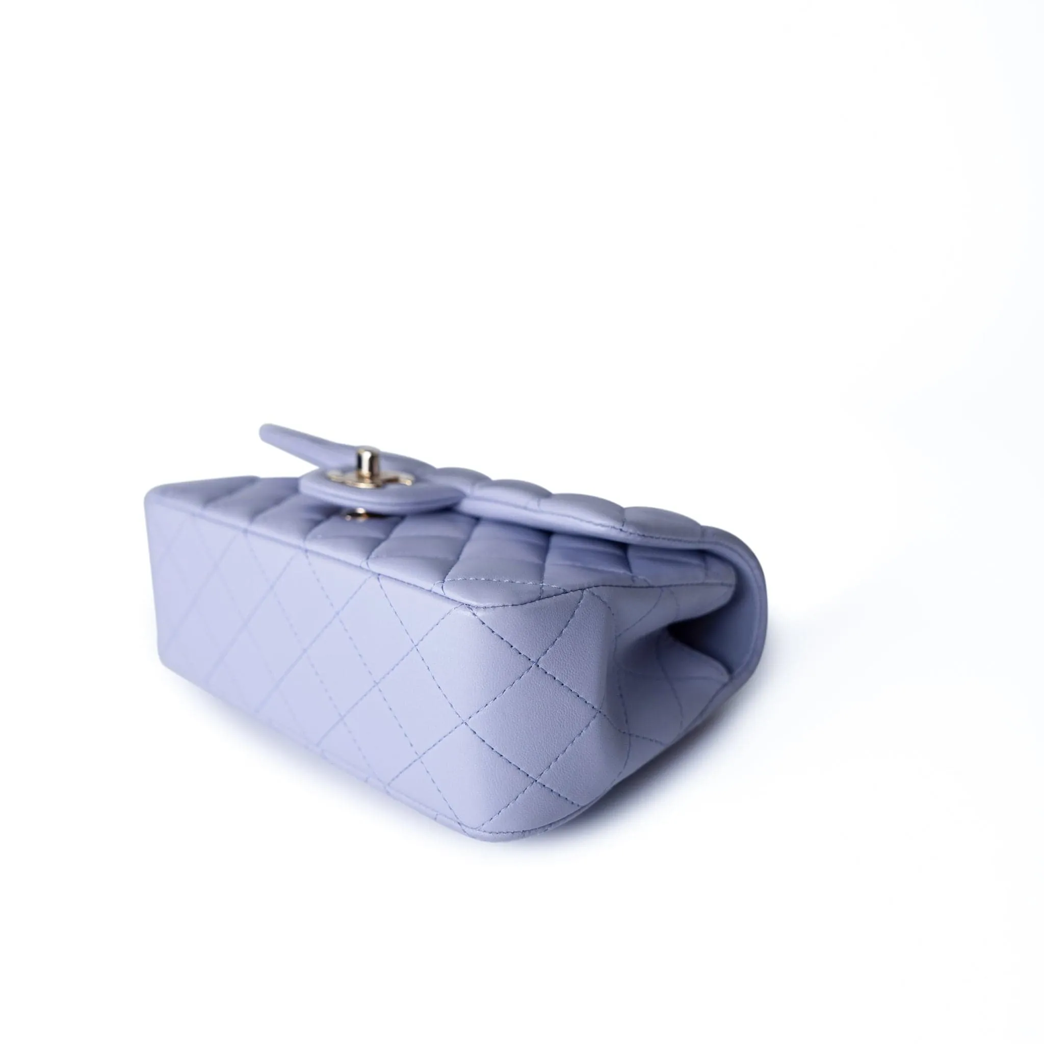 21k Lavender/ Light Purple Lambskin Quilted Mini Top Handle Light Gold Hardware