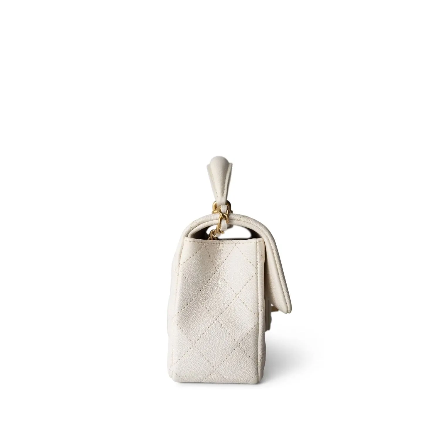 21S Ivory Caviar Quilted Mini Top Handle Antique Gold Hardware