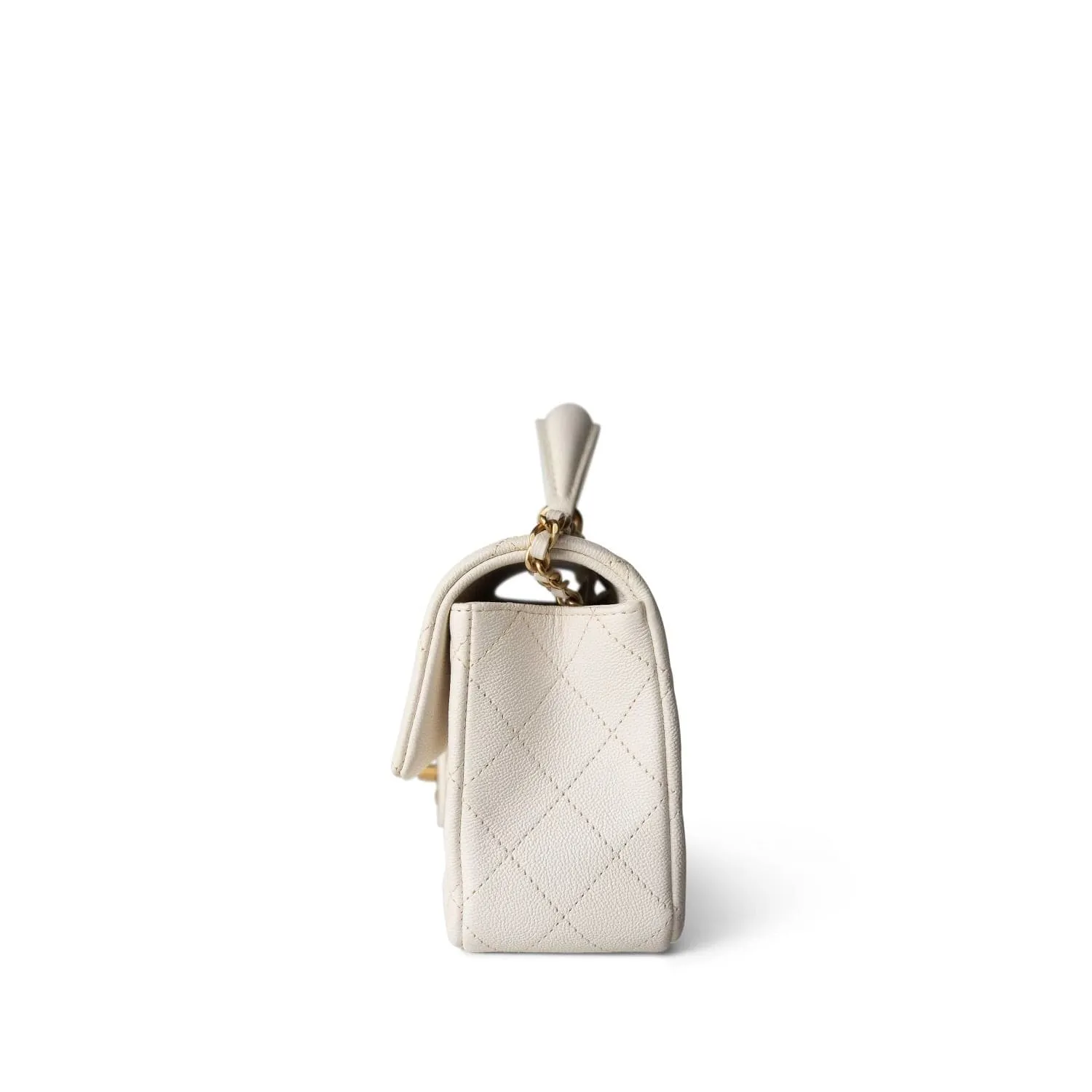 21S Ivory Caviar Quilted Mini Top Handle Antique Gold Hardware