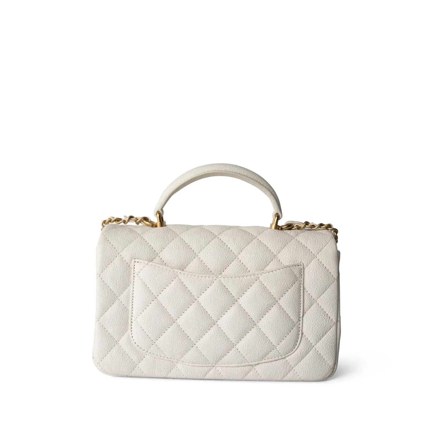 21S Ivory Caviar Quilted Mini Top Handle Antique Gold Hardware