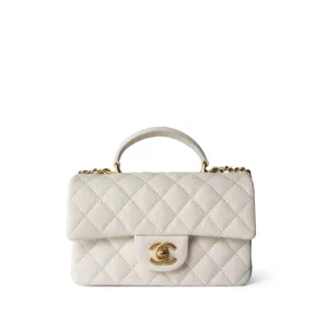 21S Ivory Caviar Quilted Mini Top Handle Antique Gold Hardware