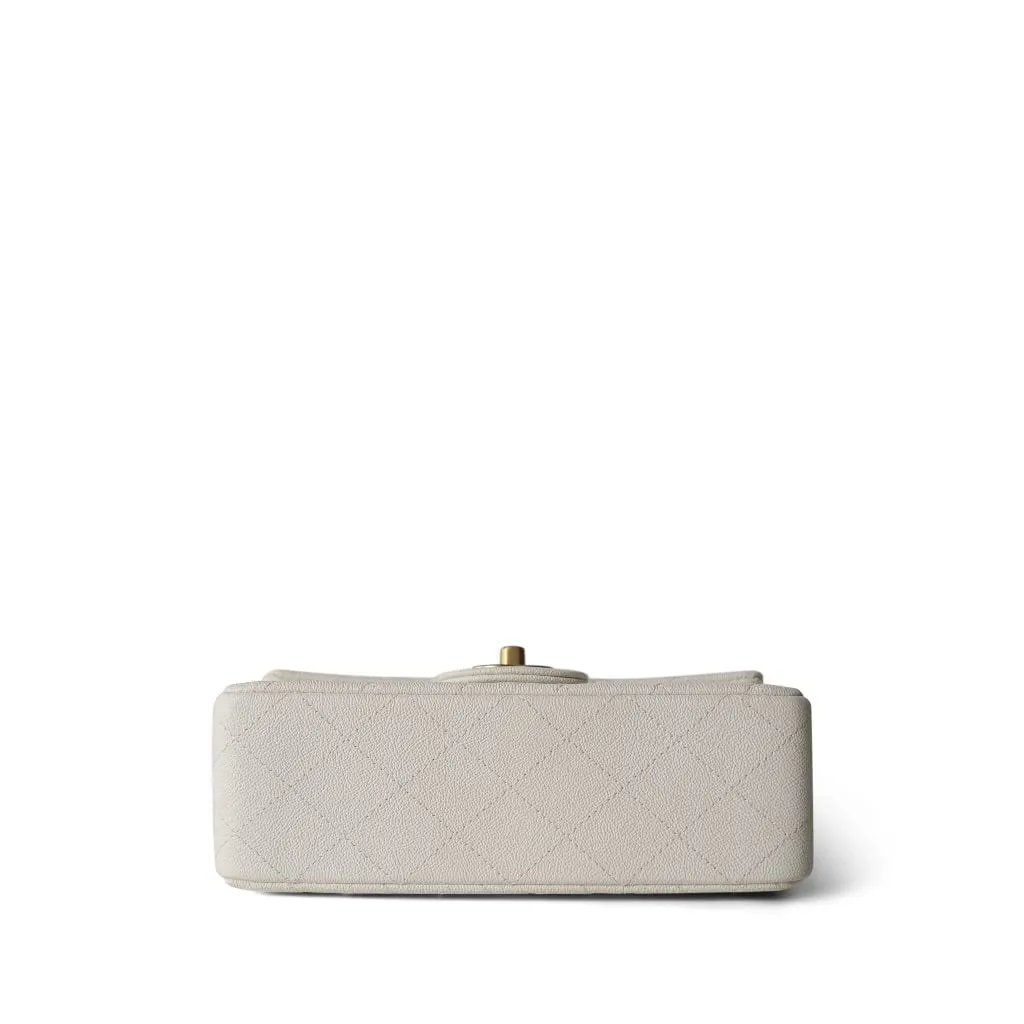 21S White / Ivory Caviar Quilted Mini Top Handle Aged Gold Hardware
