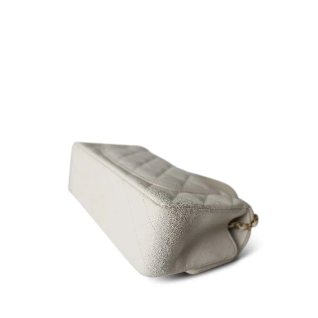 21S White / Ivory Caviar Quilted Mini Top Handle Aged Gold Hardware