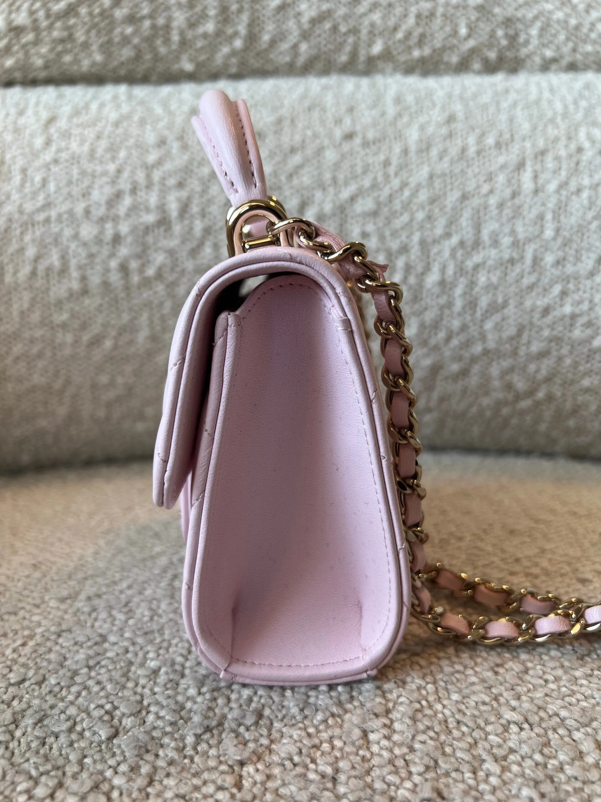 22P Light Pink Lambskin Quilted Micro Vanity w/ Top Handle