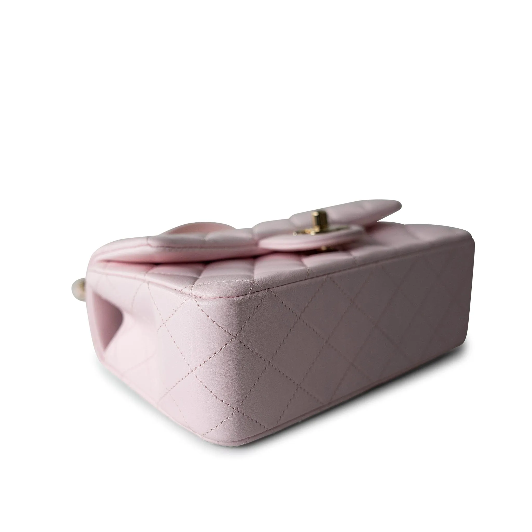 22P Light Pink Mini Top Handle Lambskin Quilted Light Gold Hardware