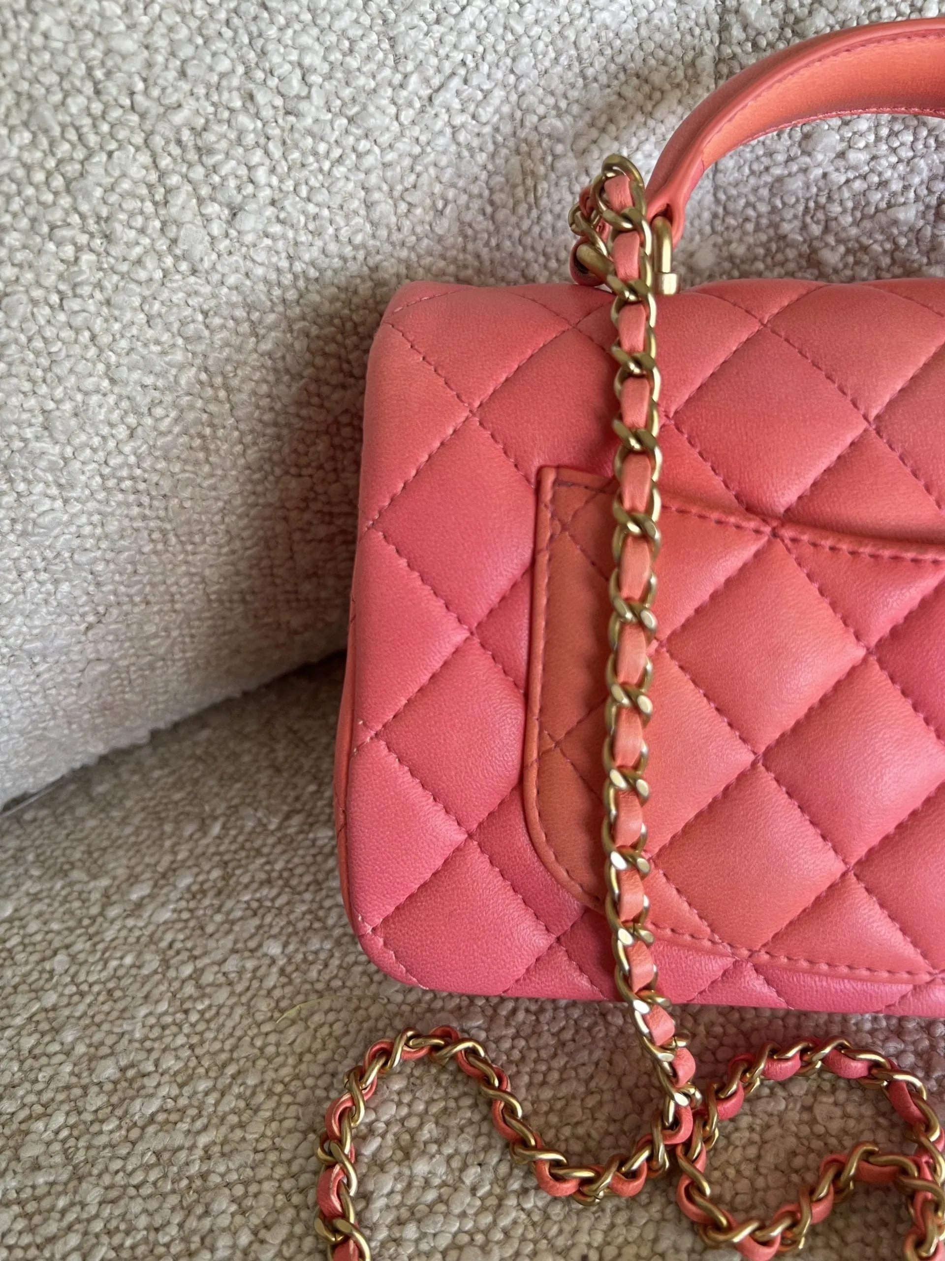22P Pink/Orange Mini Lambskin Quilted with Top handle Rectangular LGHW