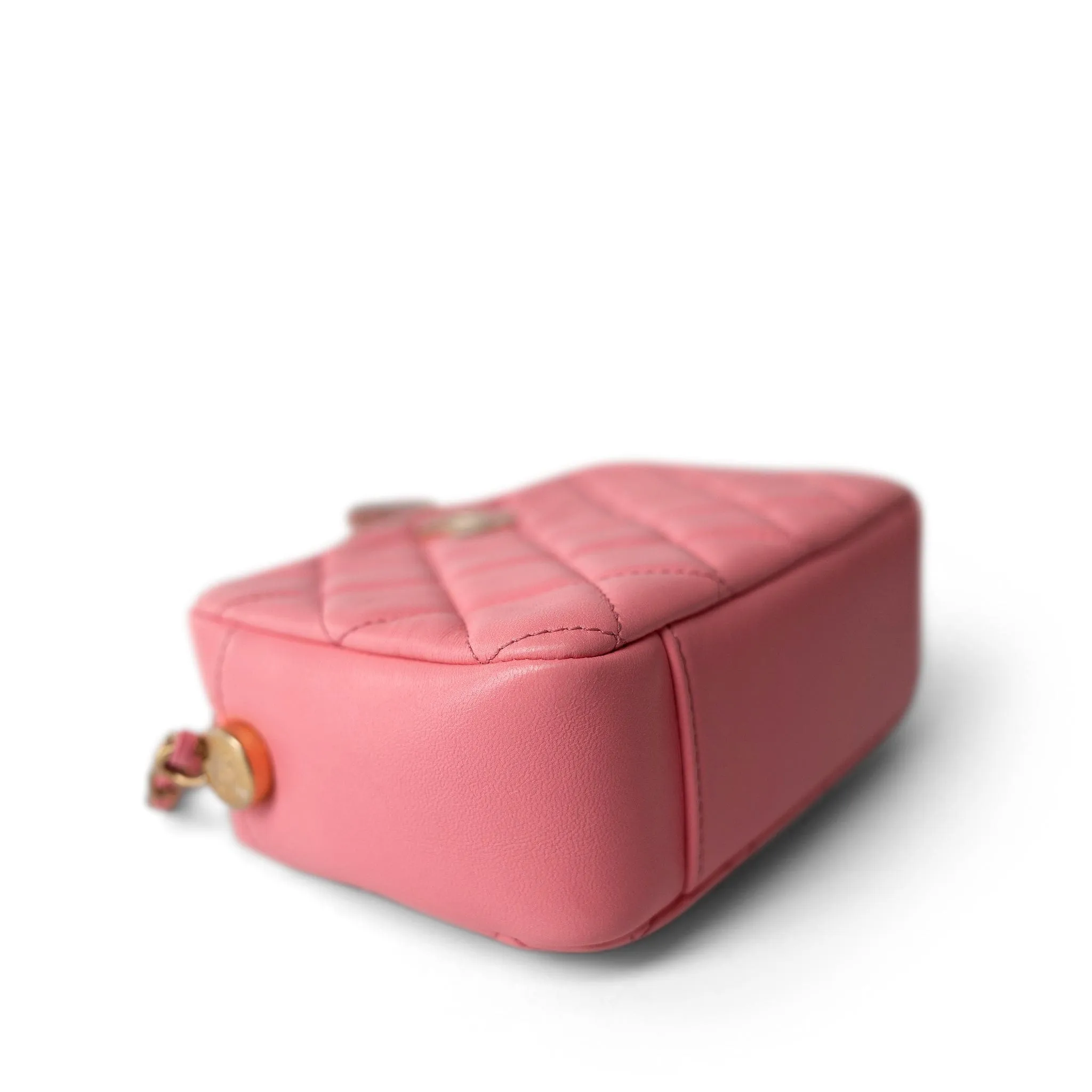 22S Pink Lambskin Quilted Camera Case Aged Gold Hardware