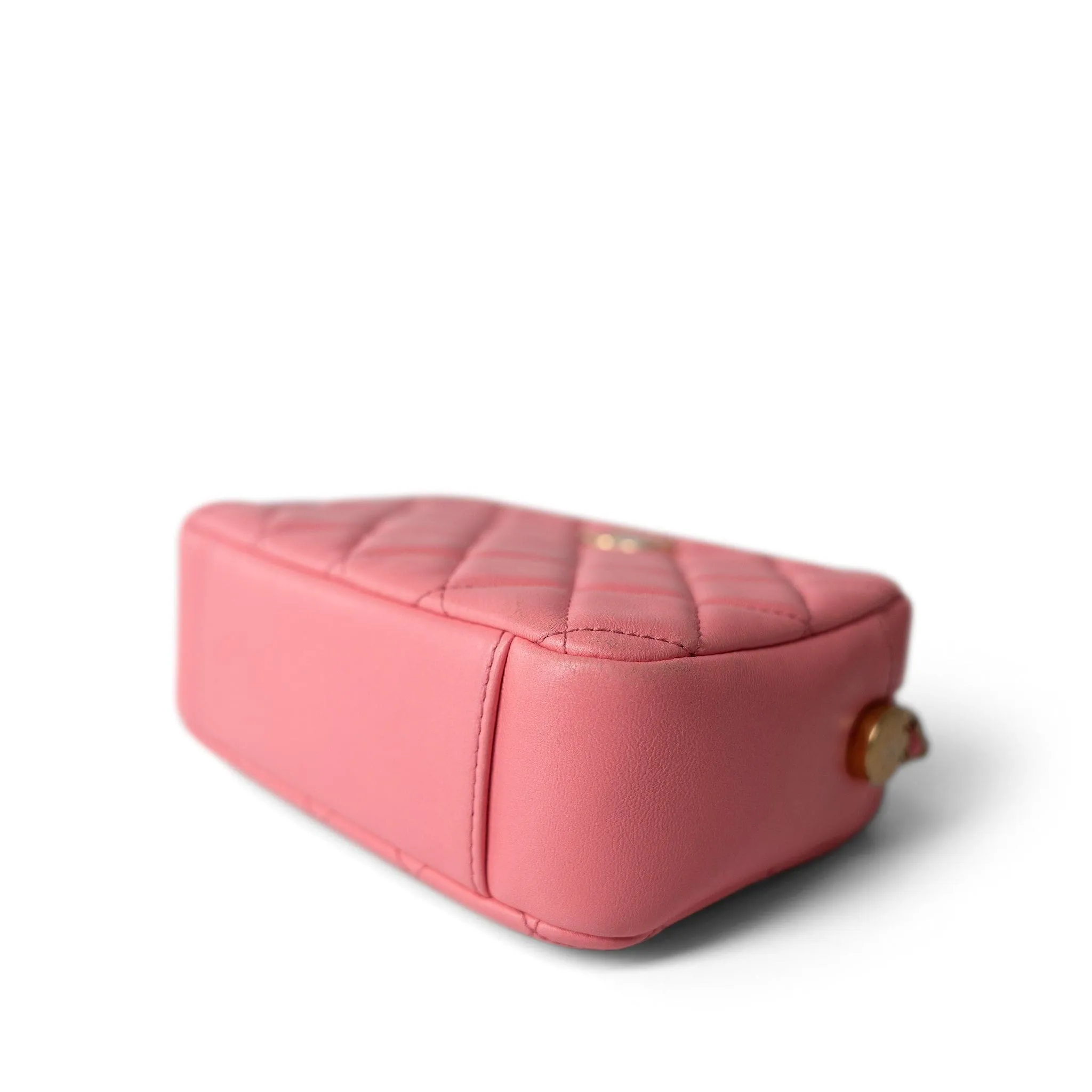 22S Pink Lambskin Quilted Camera Case Aged Gold Hardware