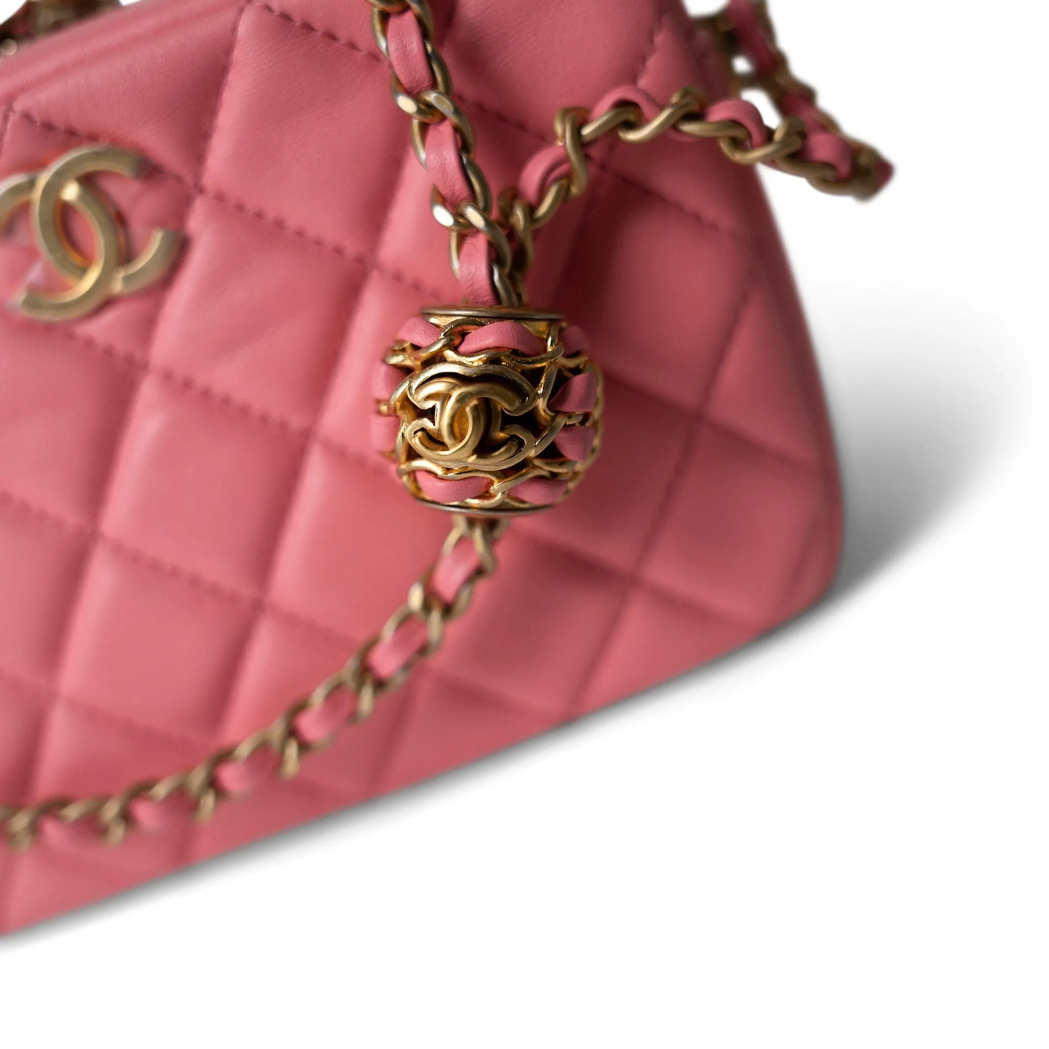 22S Pink Lambskin Quilted Camera Case Aged Gold Hardware
