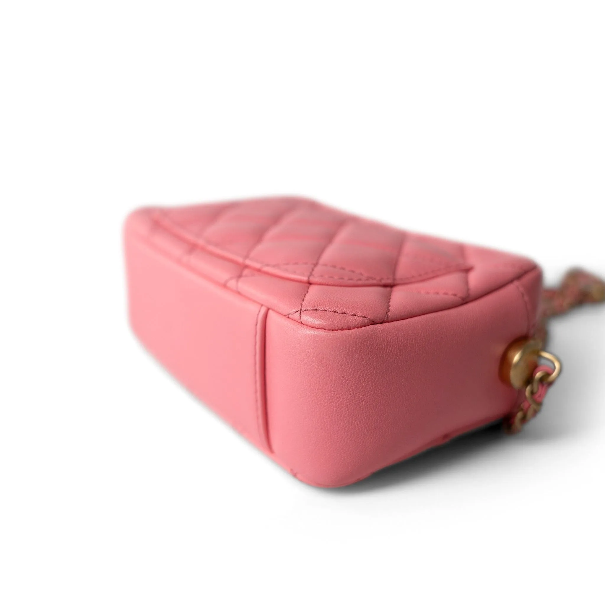 22S Pink Lambskin Quilted Camera Case Aged Gold Hardware