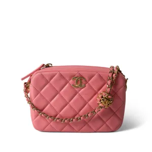 22S Pink Lambskin Quilted Camera Case Aged Gold Hardware
