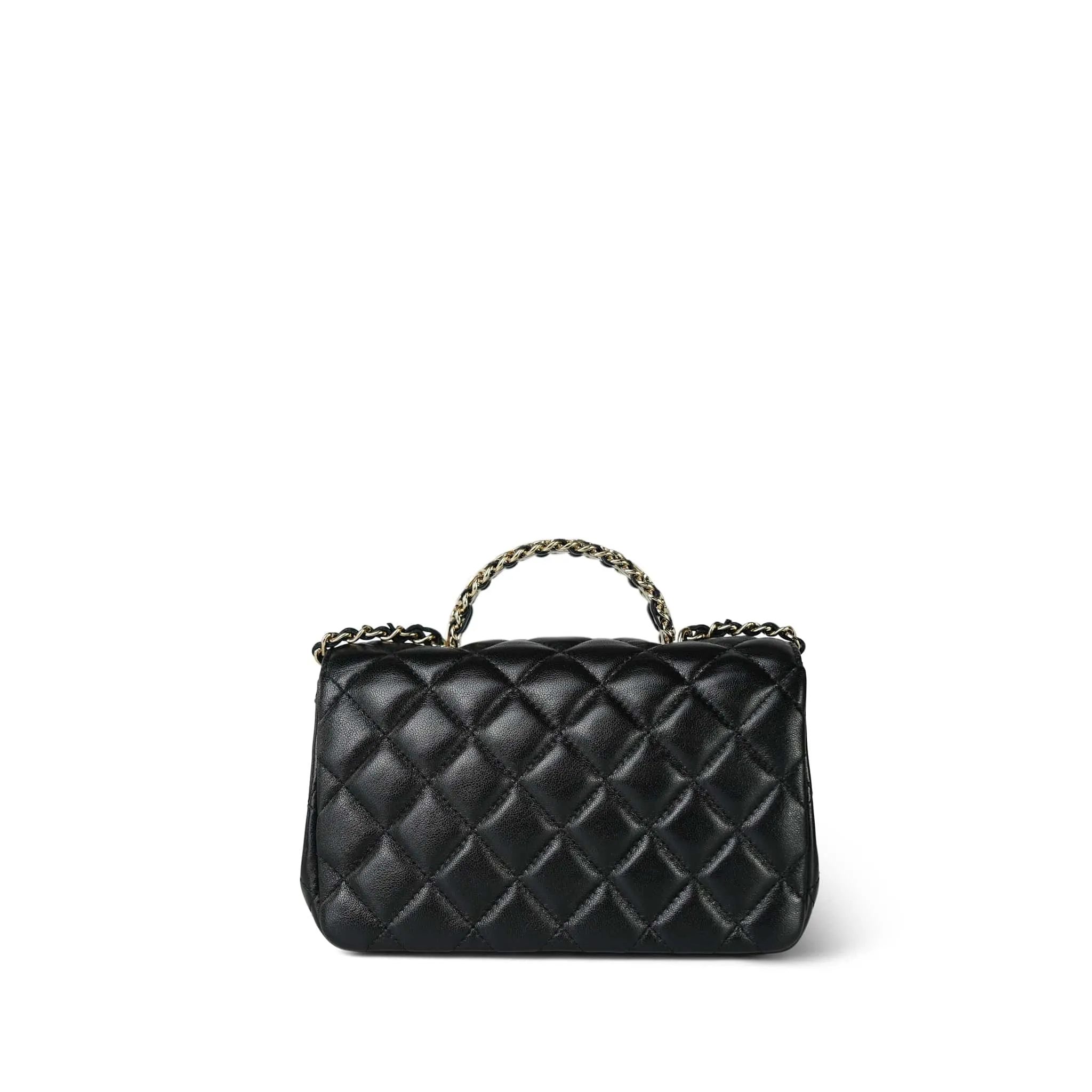23A Black Lambskin Quilted Mini Crystal Top Handle Light Gold Hardware