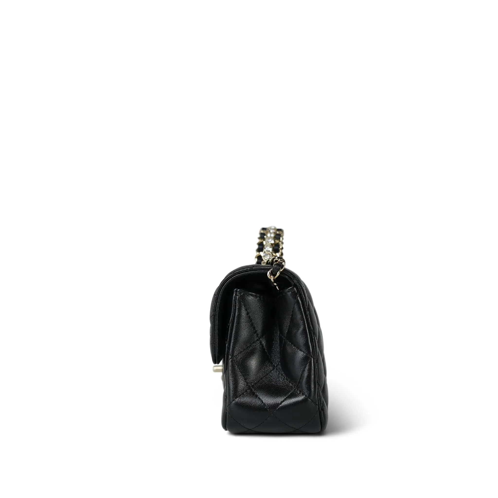 23A Black Lambskin Quilted Mini Crystal Top Handle Light Gold Hardware