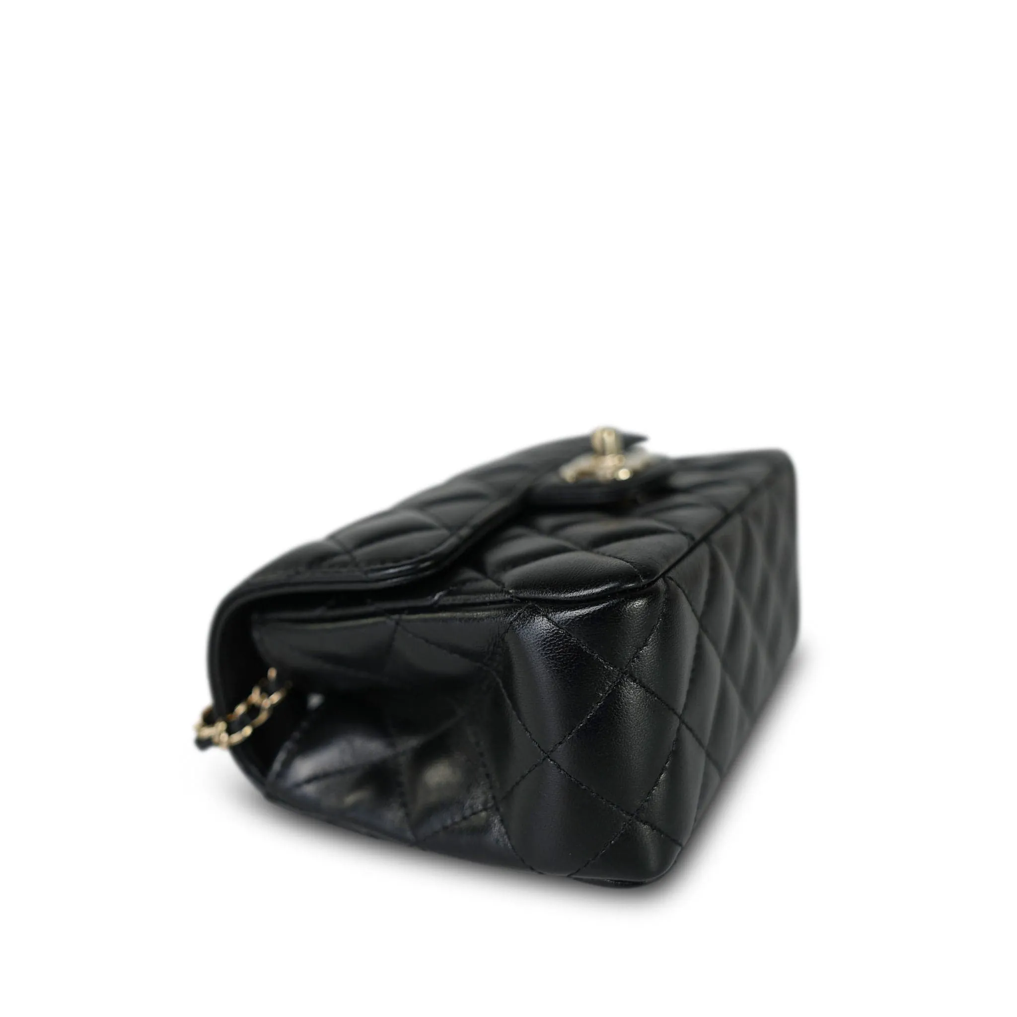 23A Black Lambskin Quilted Mini Crystal Top Handle Light Gold Hardware