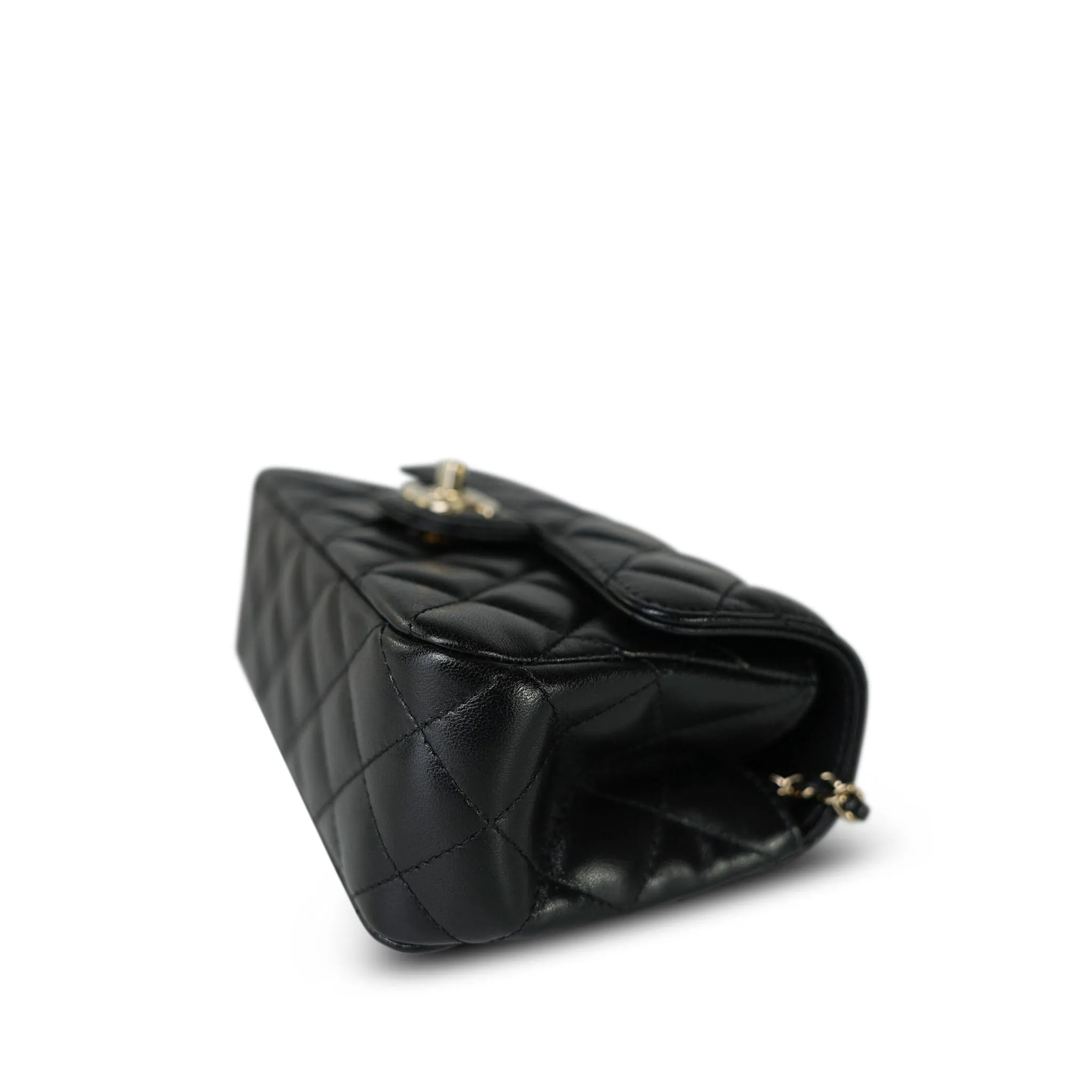 23A Black Lambskin Quilted Mini Crystal Top Handle Light Gold Hardware