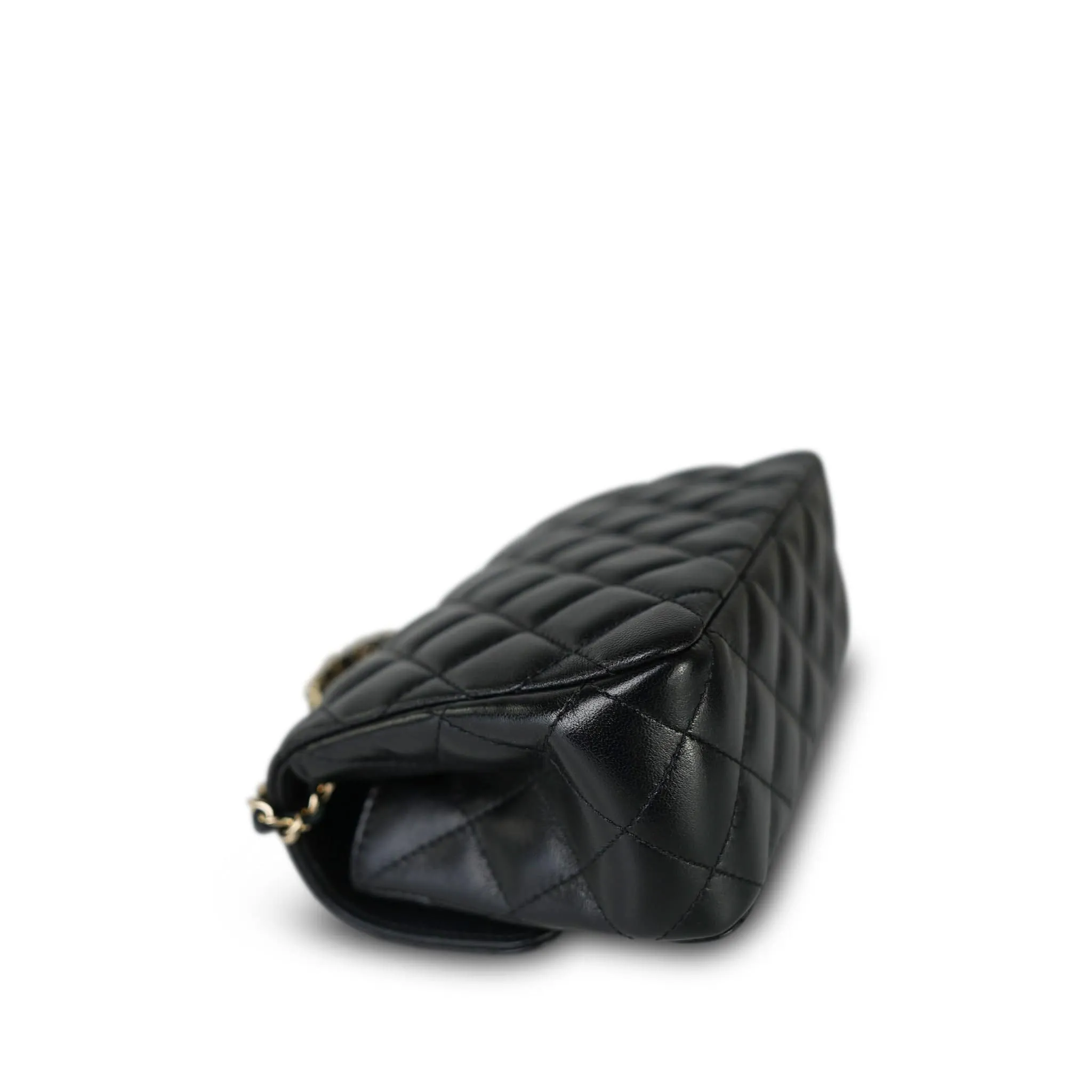 23A Black Lambskin Quilted Mini Crystal Top Handle Light Gold Hardware