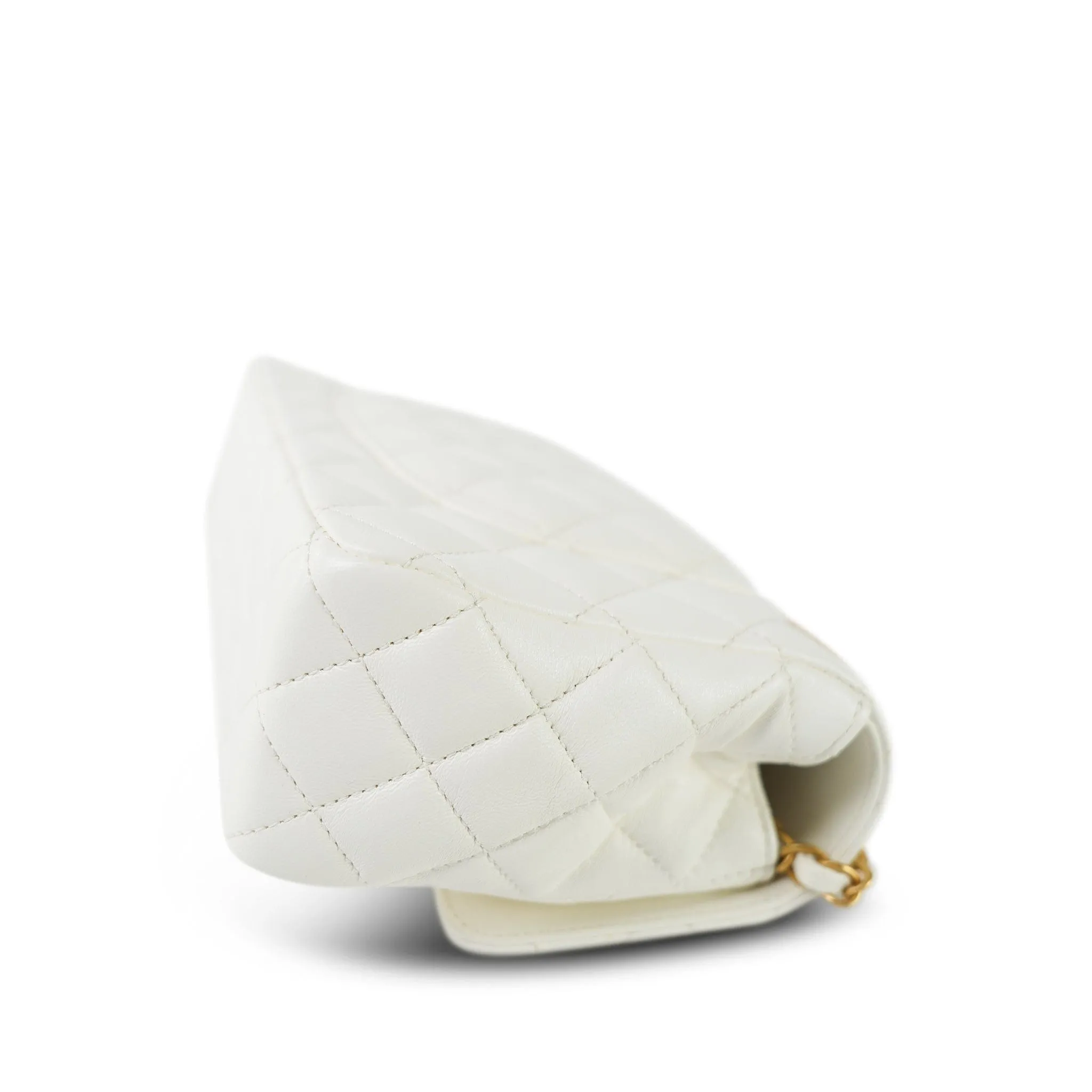 23K White Calfskin Quilted Crystal Top Handle Aged Gold Hardware