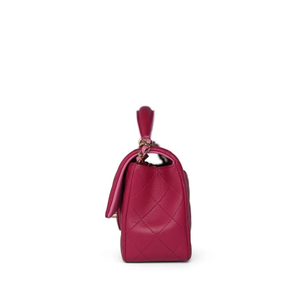 23P Dark Pink/Light Pink Lambskin Quilted Mini Top Handle LGHW