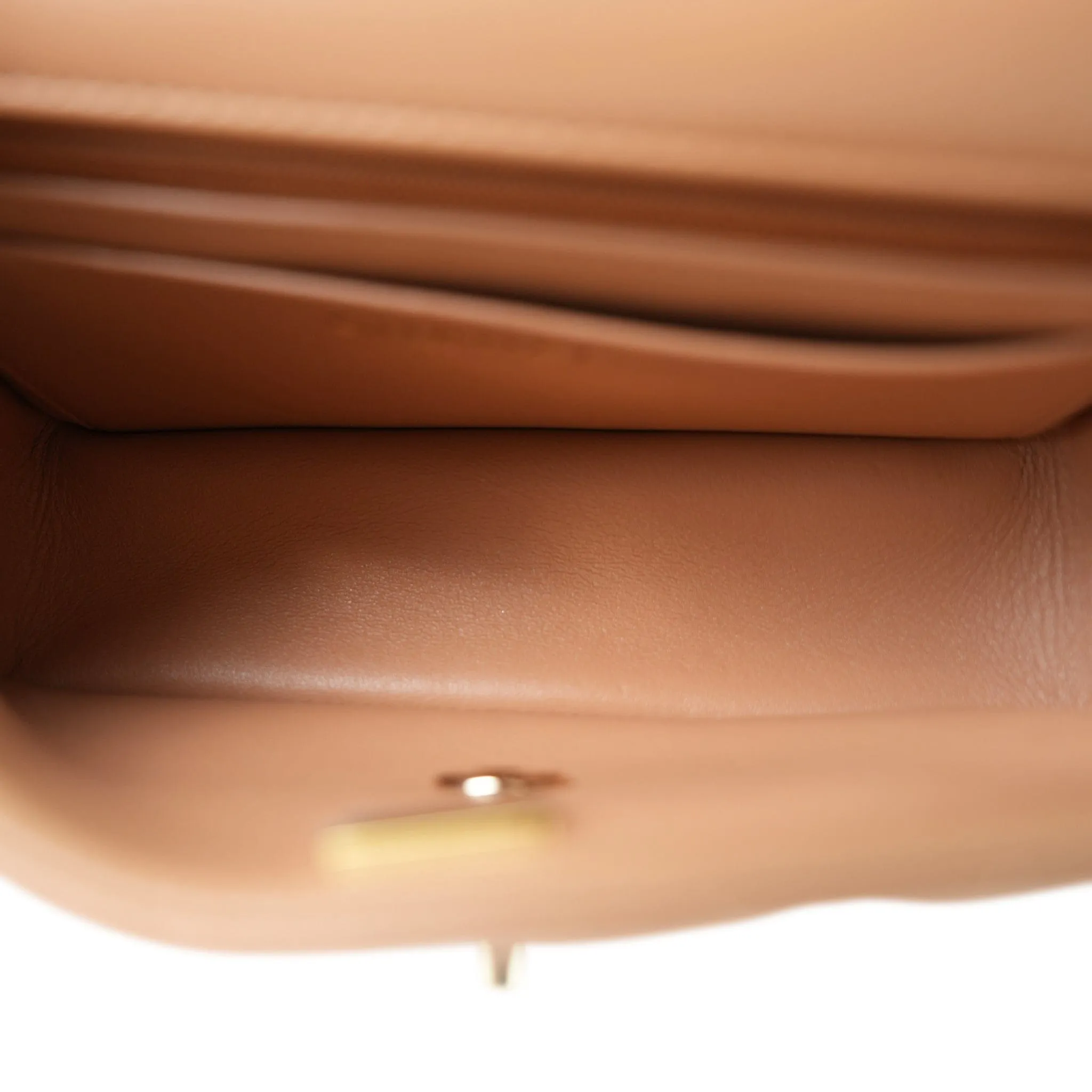 23P Light Caramel Lambskin Quilted Mini Top Handle Light Gold Hardware