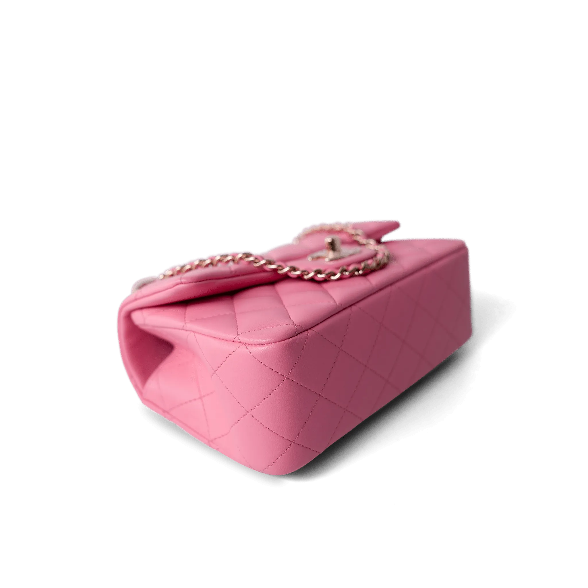23P Pink Lambskin Quilted Mini Top Handle Light Gold Hardware