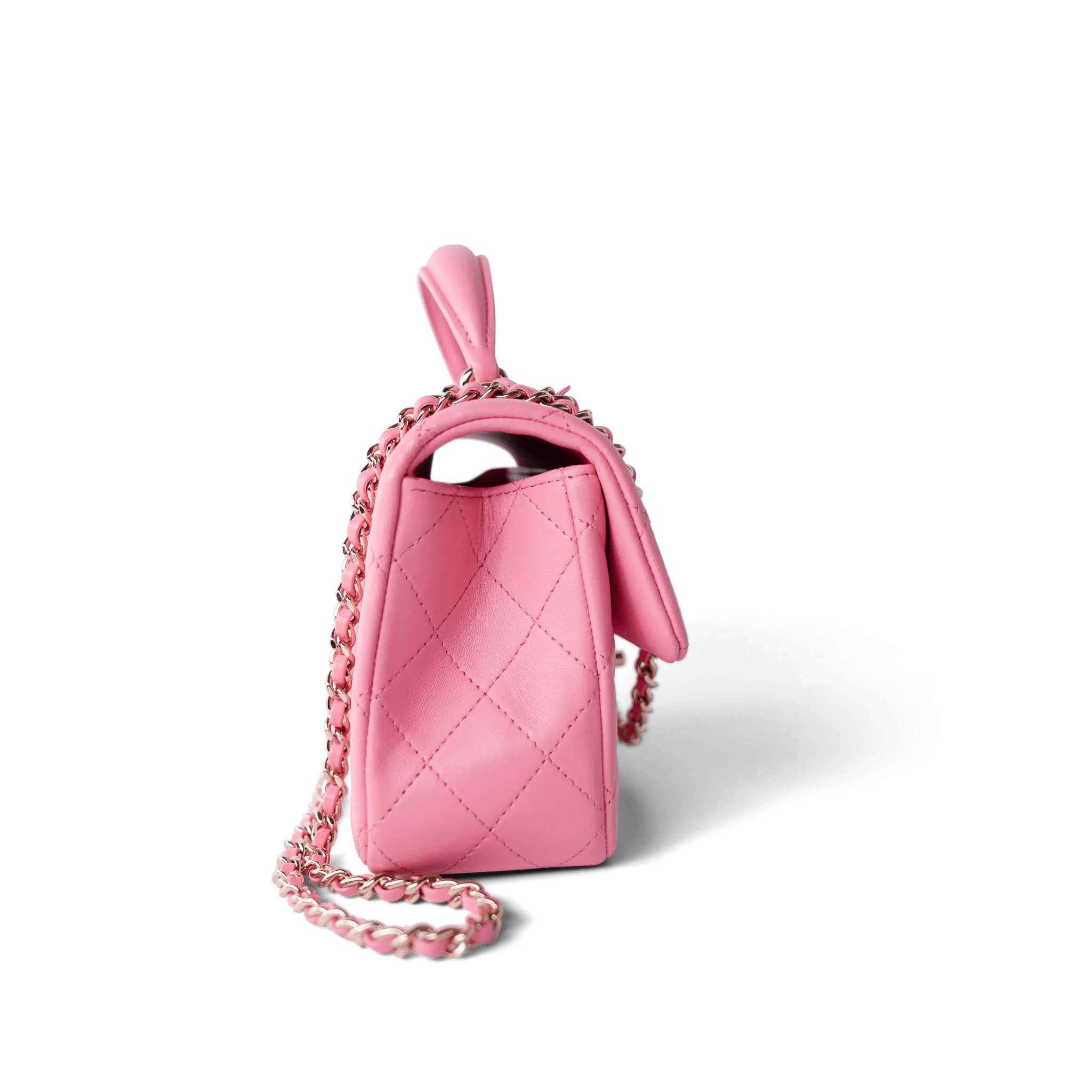 23P Pink Lambskin Quilted Mini Top Handle Light Gold Hardware