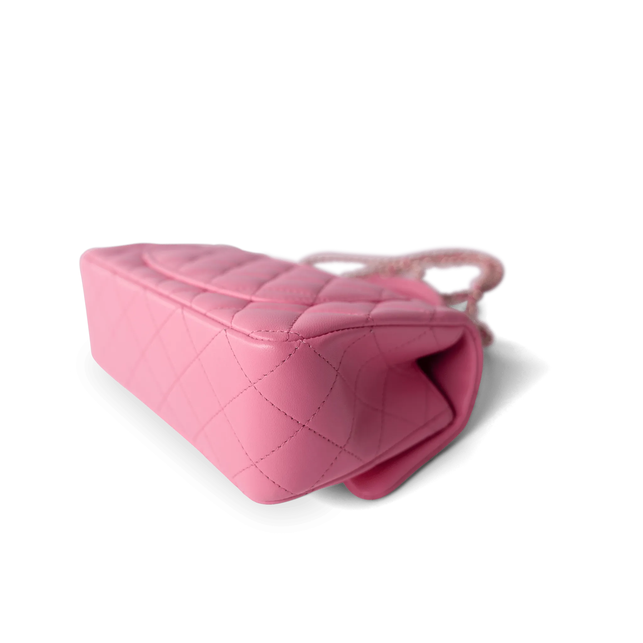 23P Pink Lambskin Quilted Mini Top Handle Light Gold Hardware