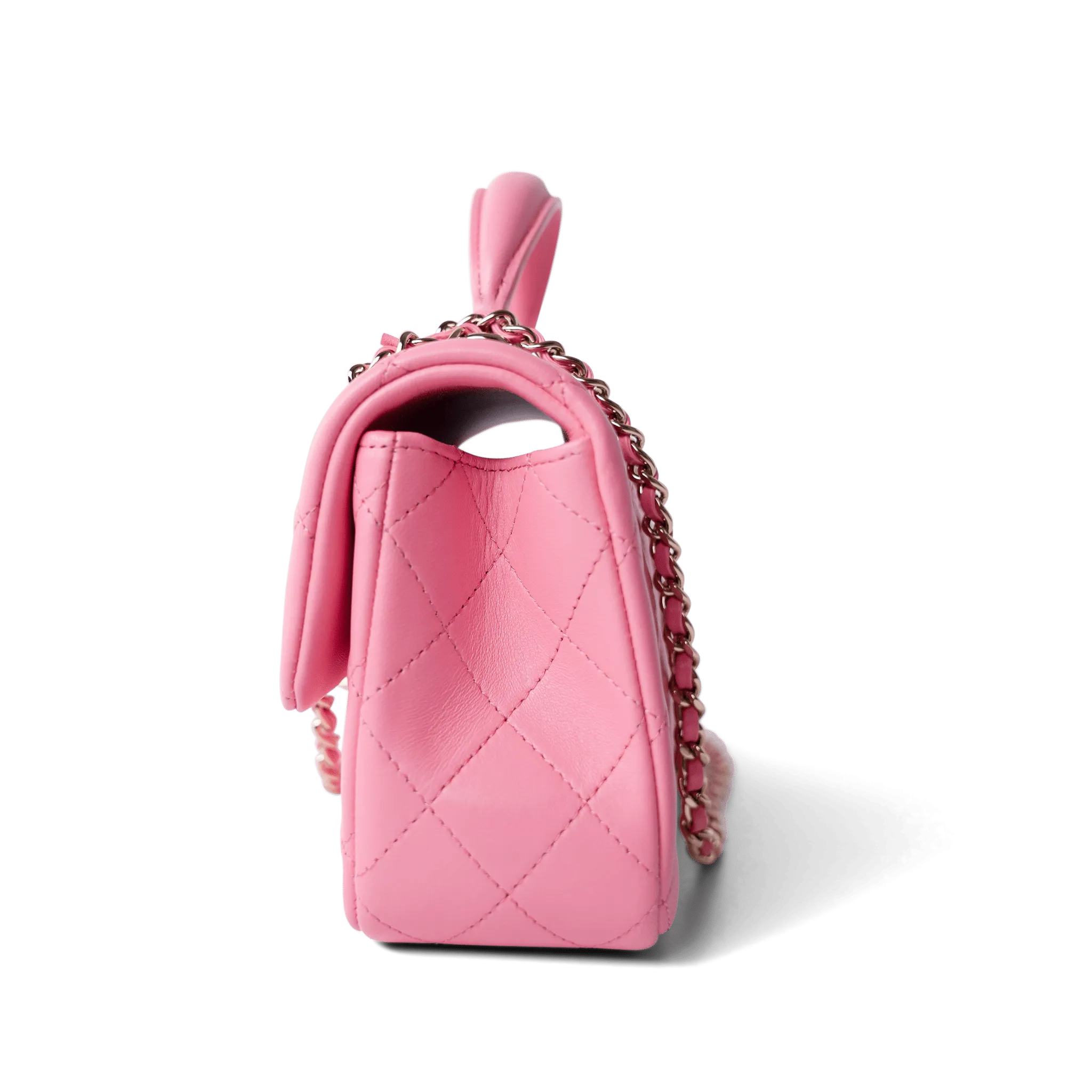 23P Pink Lambskin Quilted Mini Top Handle Light Gold Hardware