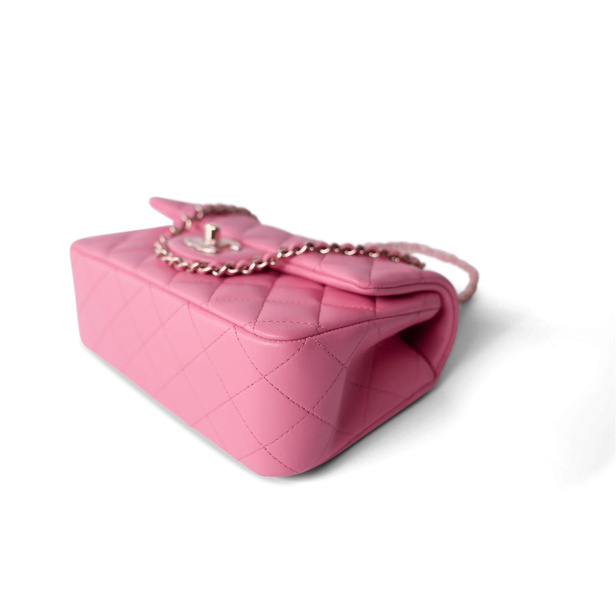 23P Pink Lambskin Quilted Mini Top Handle Light Gold Hardware