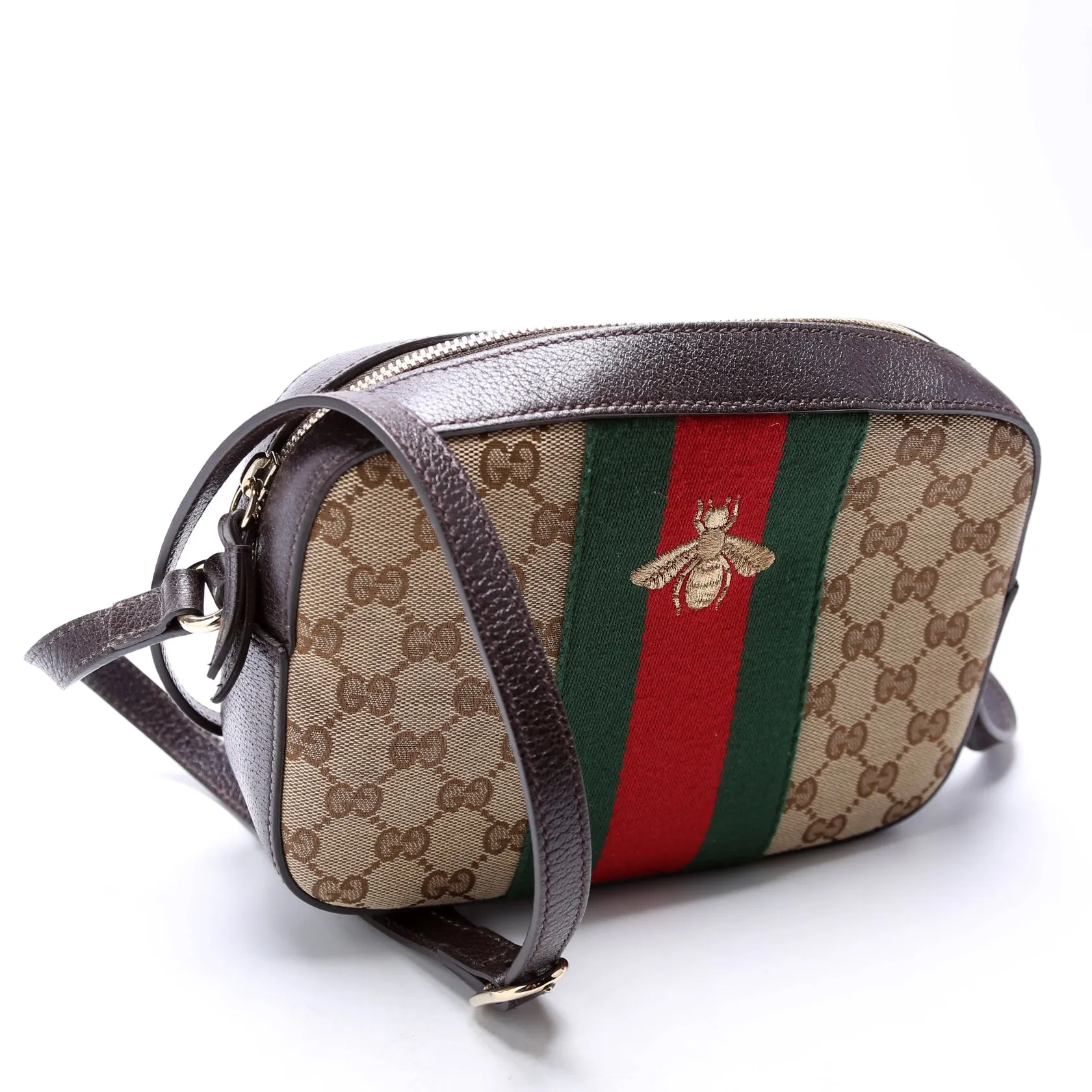 412008 GG Canvas Bee Camera Bag Brown