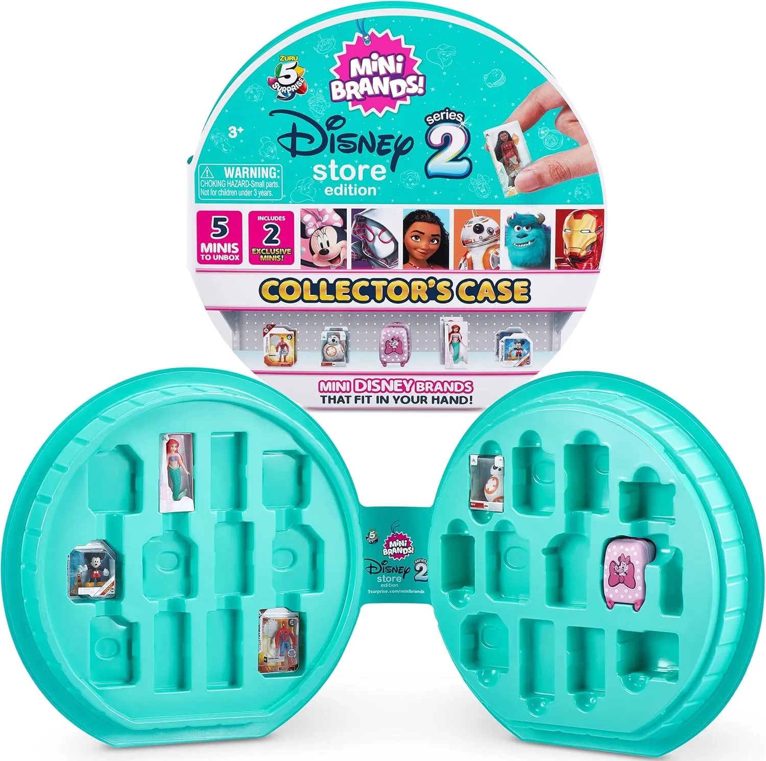 5 Surprise Disney Mini Brands Collector's Case Series 2 by ZURU Store & Display 30 Minis, Comes with 5 Exclusive Mini's Mystery Real Brands Collectibles