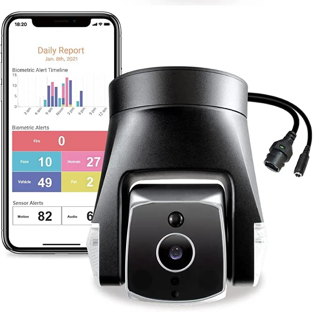 Amaryllo Ares Biometric 360 Auto Tracking Outdoor PTZ Wi-Fi/Ethernet Security Camera with Face Recognition, Support Fire Warning, Support Person Vehicle Pet Detection, IP66, 1080p FHD, Night Vision