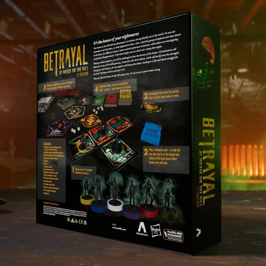 Avalon Hill Hasbro Gaming Betrayal at The House on The Hill 3rd Edition Cooperative Board Game, Ages 12 and Up, 3-6 Players, 50 Chilling Scenarios (F4541), Multicolor